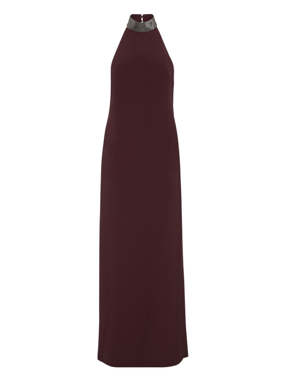 BRUNELLO CUCINELLI Silk Blend Maxi Dress with Embellished Neckline