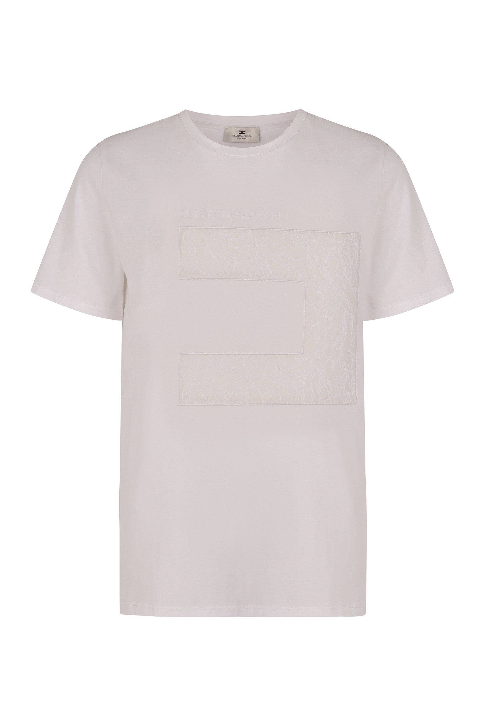 ELISABETTA FRANCHI Viscose Crew-Neck T-Shirt with Lace Inserts