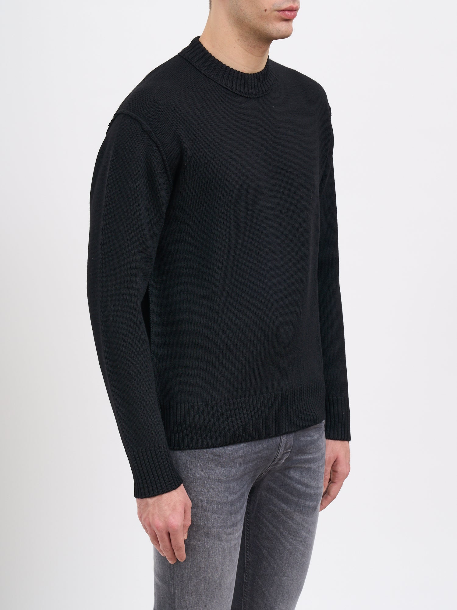 PAOLO PECORA Men's Crew Neck Wool Sweater - Medium Size