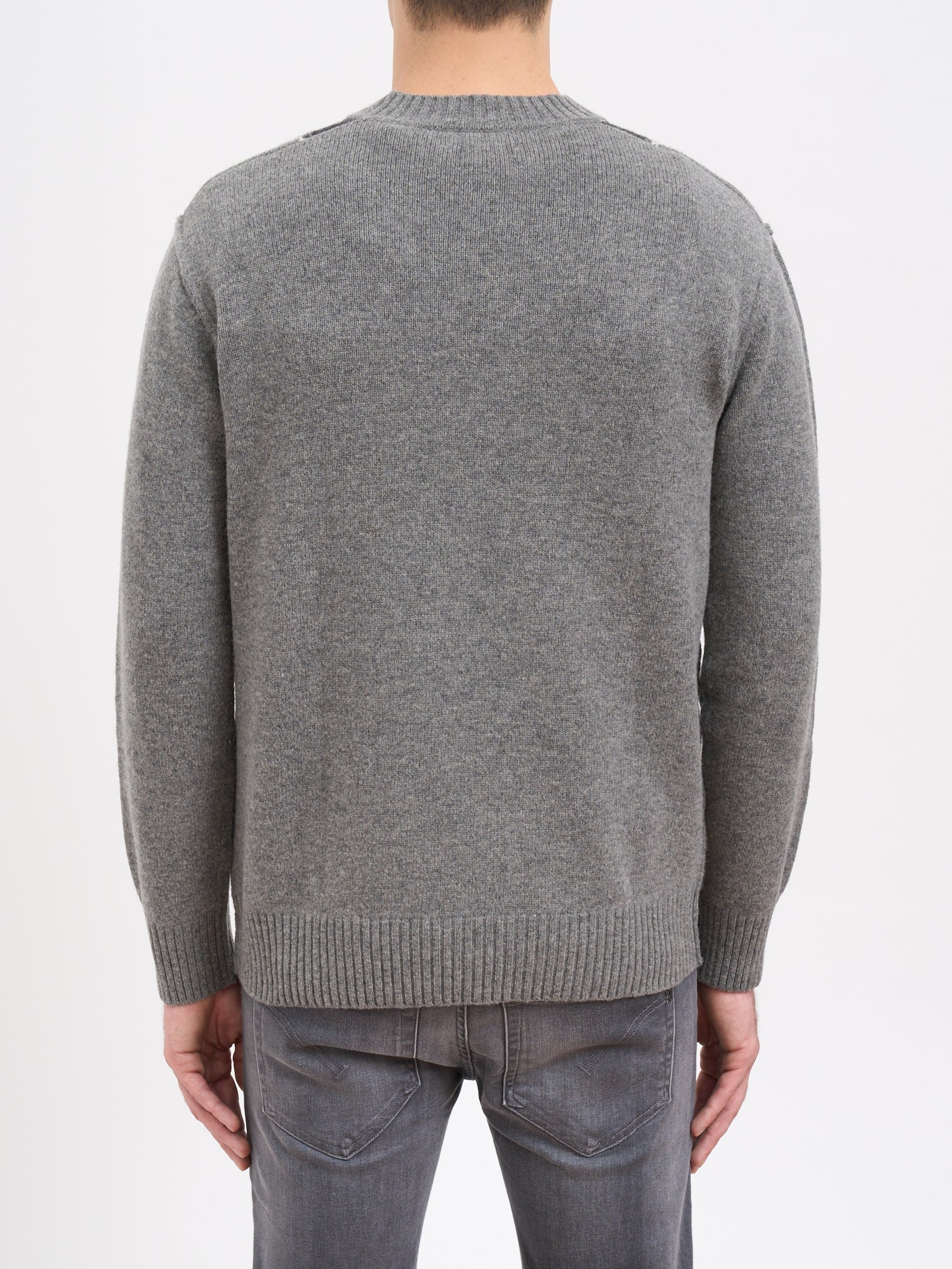 PAOLO PECORA Checkered Design Wool V-Neck Sweater - Size Medium