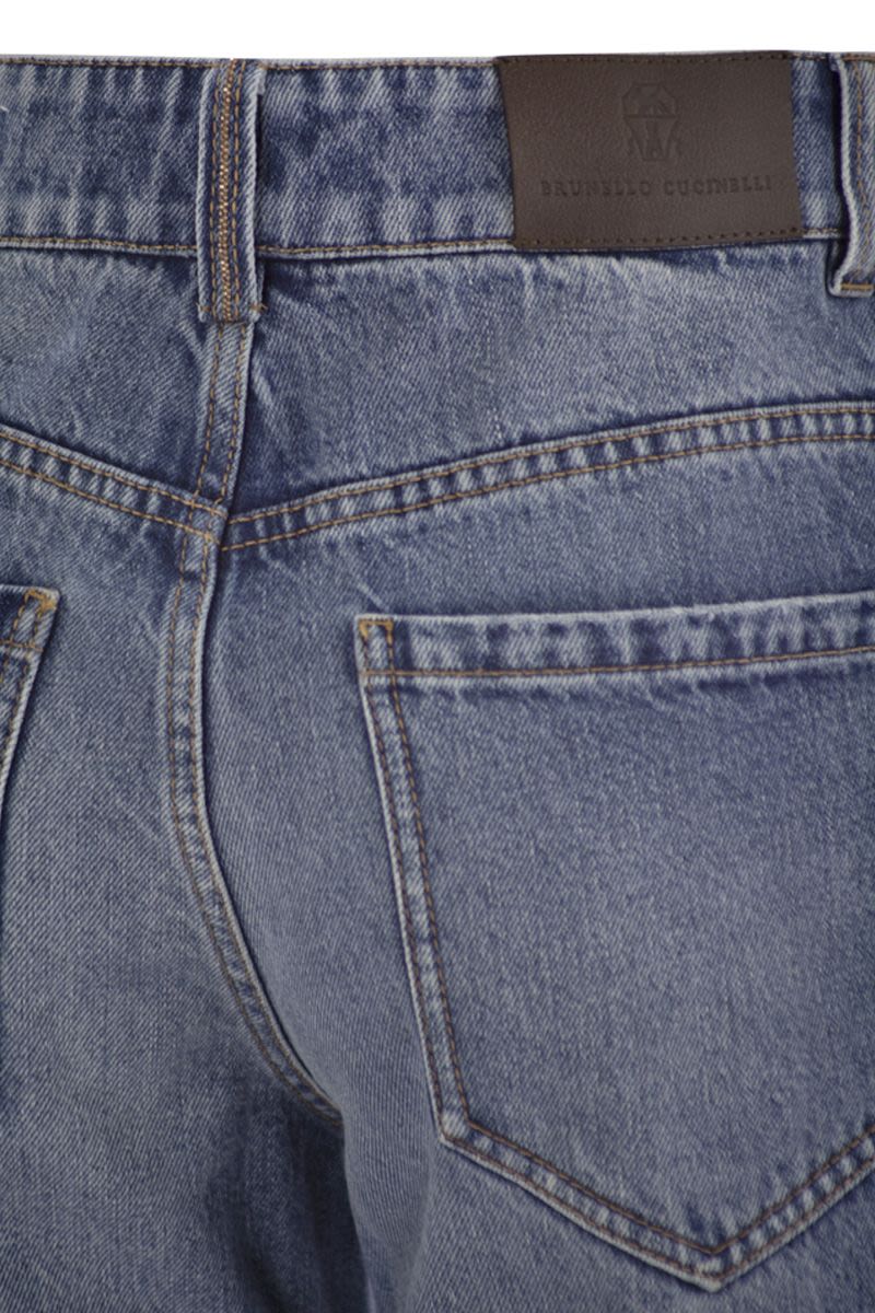 BRUNELLO CUCINELLI Authentic Denim Loose Trousers with Shiny Tab