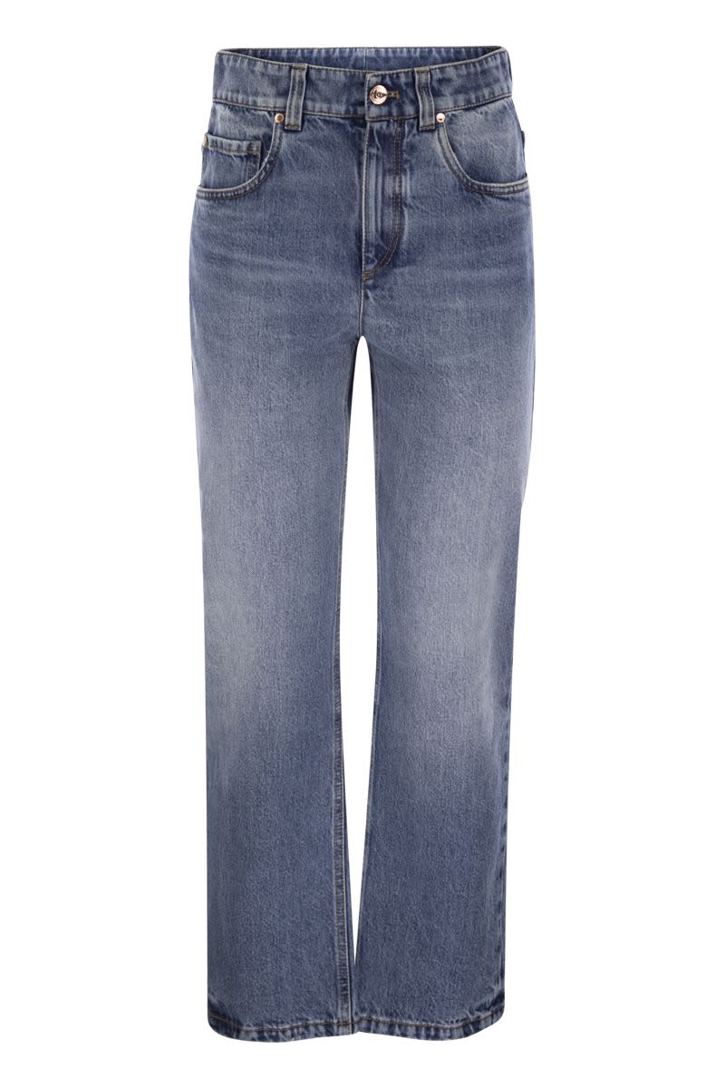 BRUNELLO CUCINELLI Authentic Denim Loose Trousers with Shiny Tab