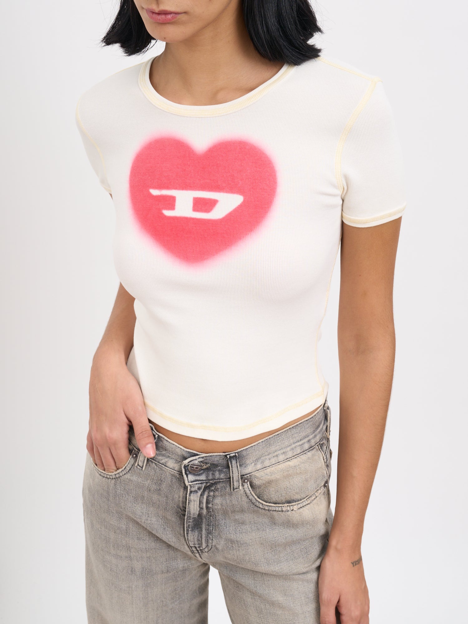 DIESEL Heart Print Crew Neck T-Shirt - Size S