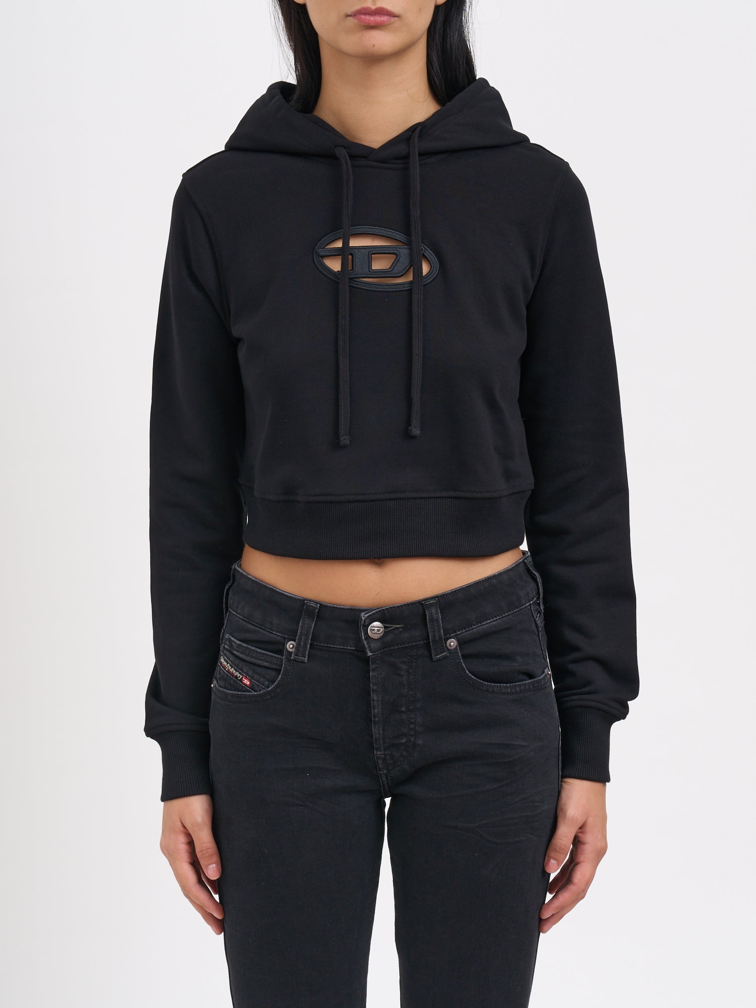 DIESEL Cropped Hoodie with Front Logo - Size S