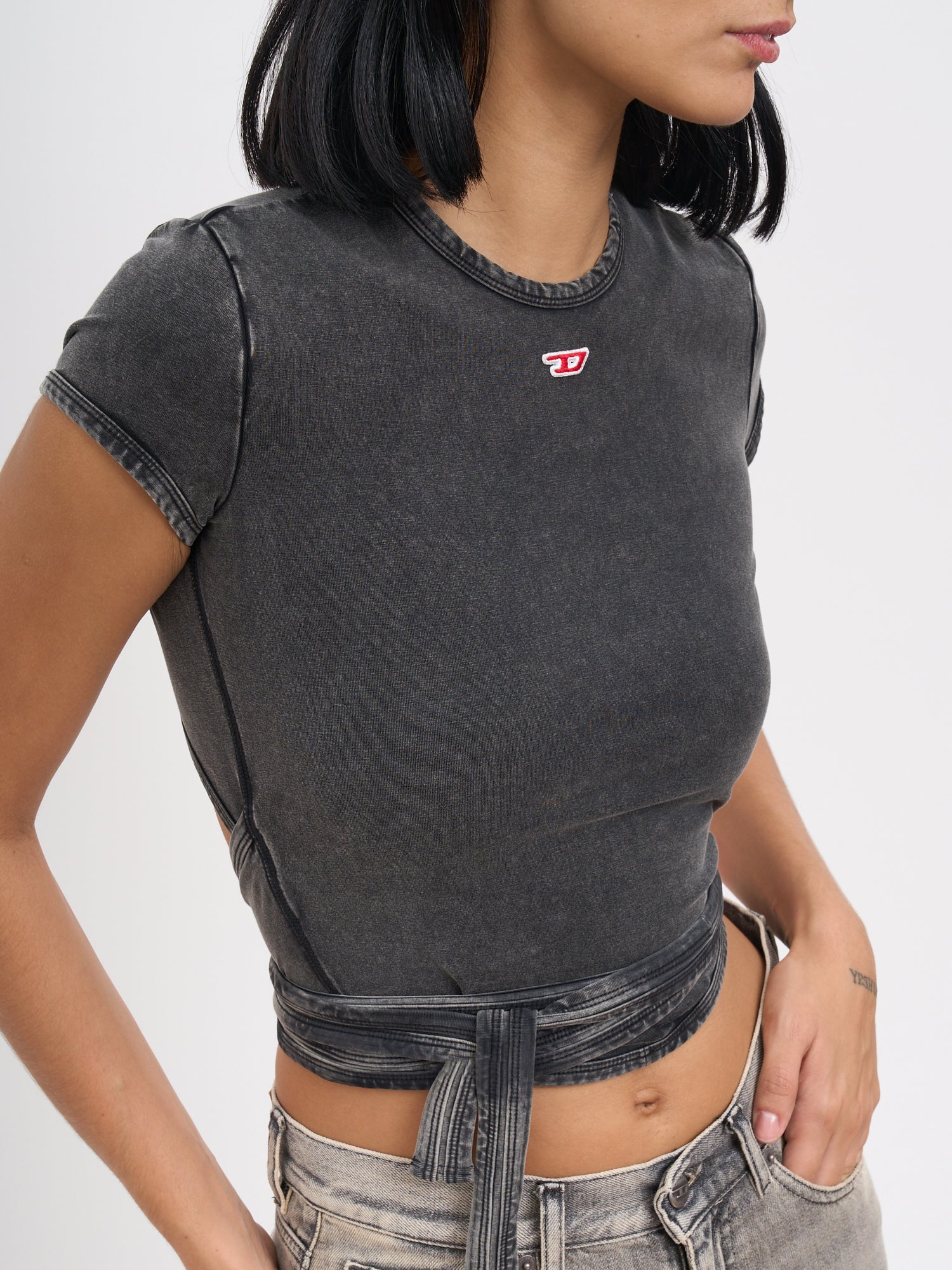 DIESEL Women's Mini Front Logo Crew Neck T-Shirt with Drawstring Waist - Size S