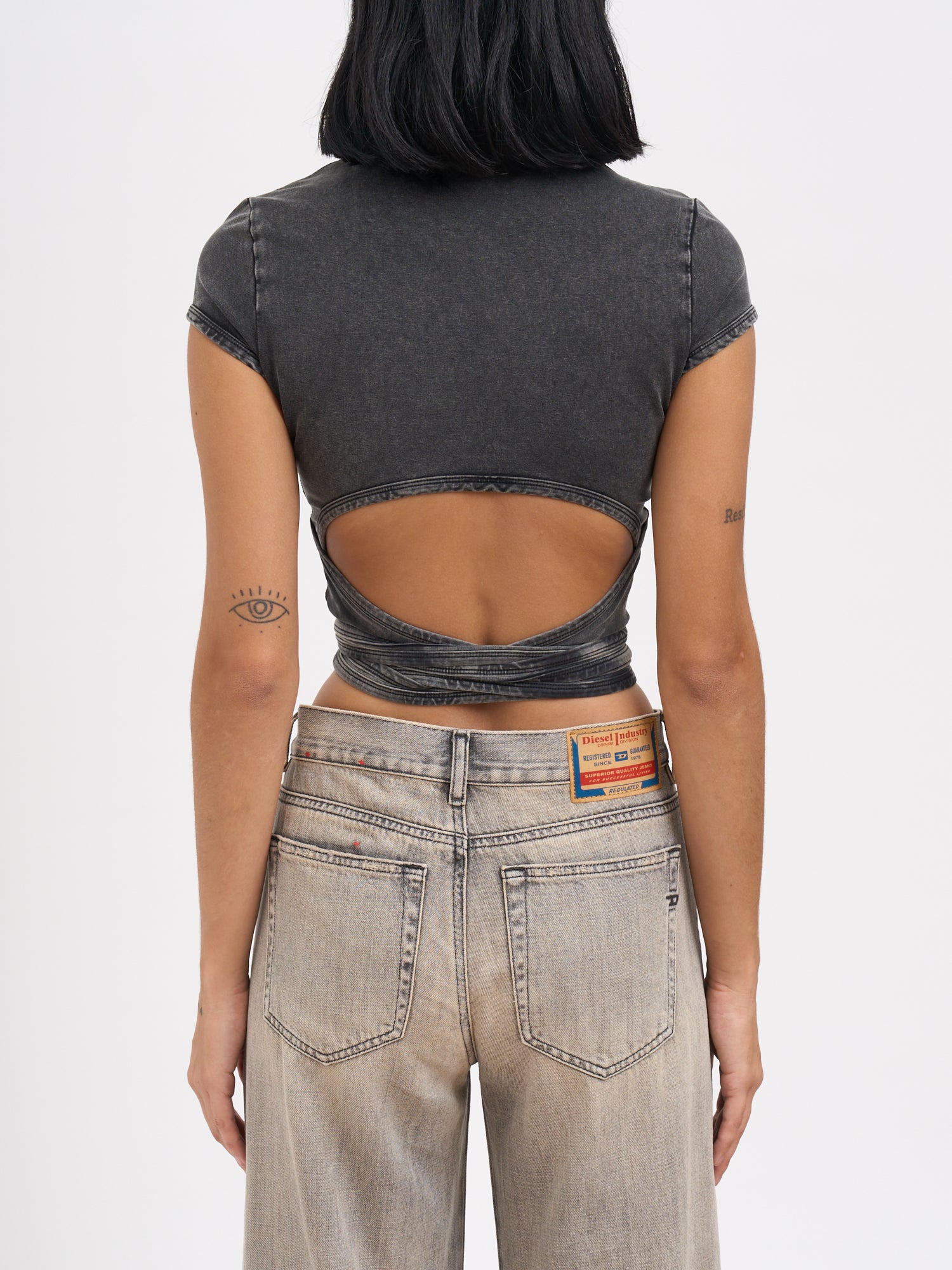 DIESEL Women's Mini Front Logo Crew Neck T-Shirt with Drawstring Waist - Size S