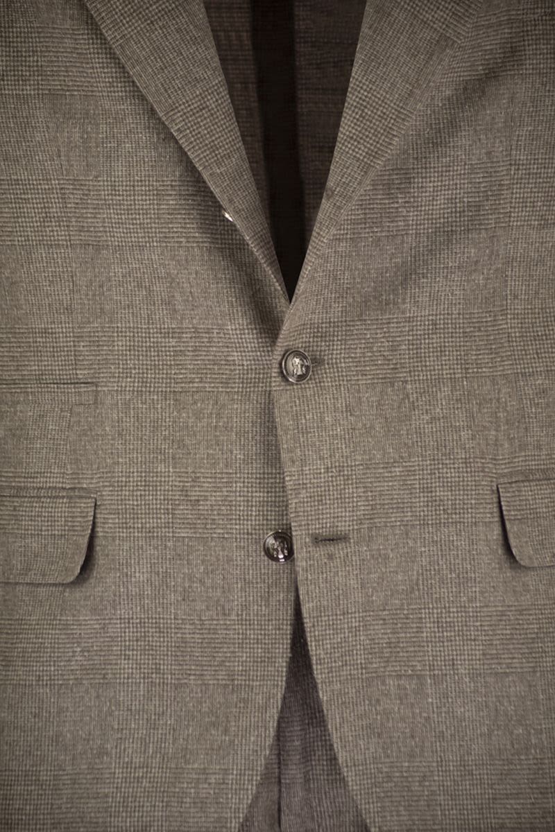 BRUNELLO CUCINELLI Prince of Wales Flannel Suit in Silk, Wool, and Cashmere