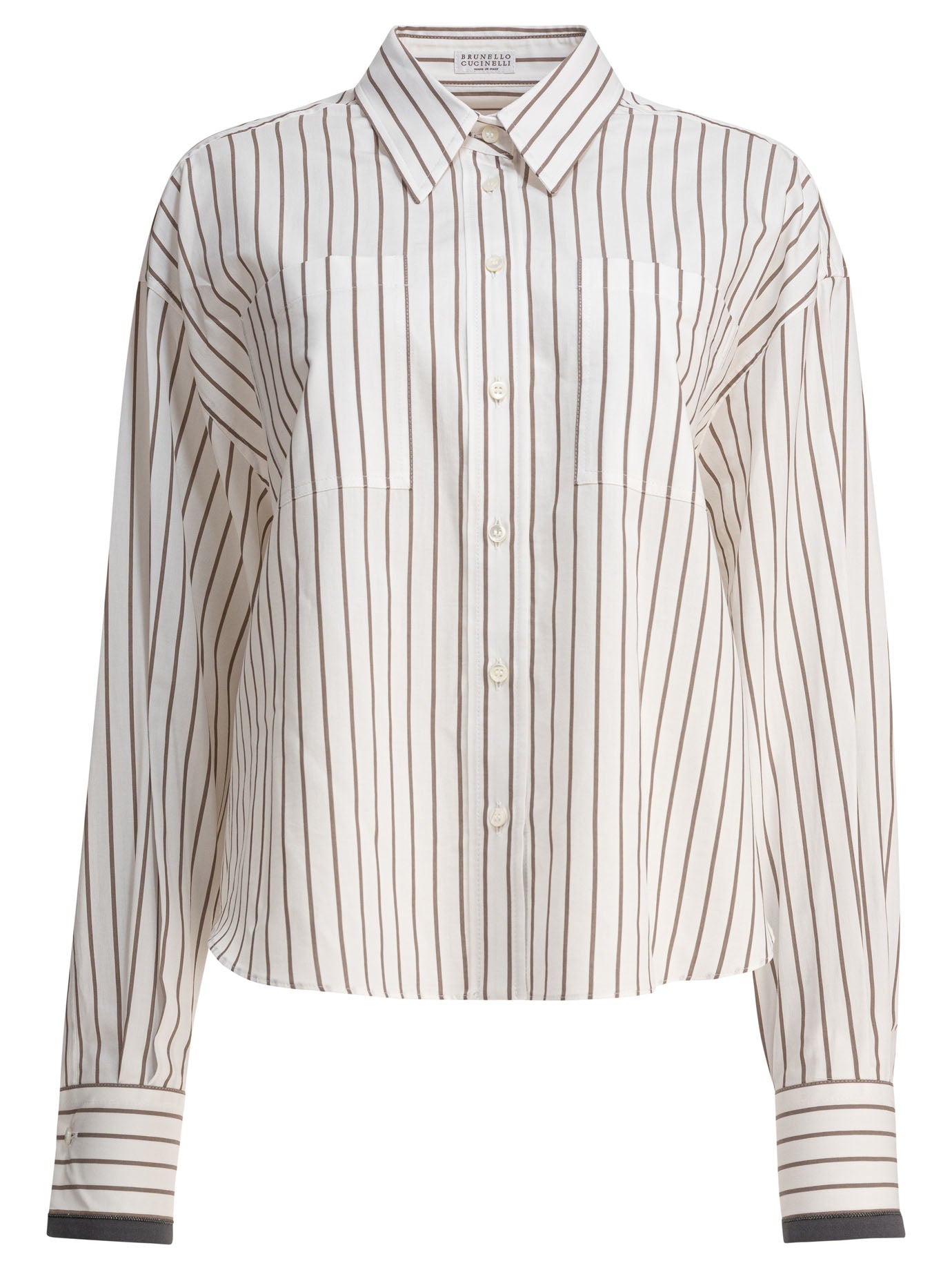 BRUNELLO CUCINELLI Elegant Cotton Twill Shirt with Shiny Cuffs for Women