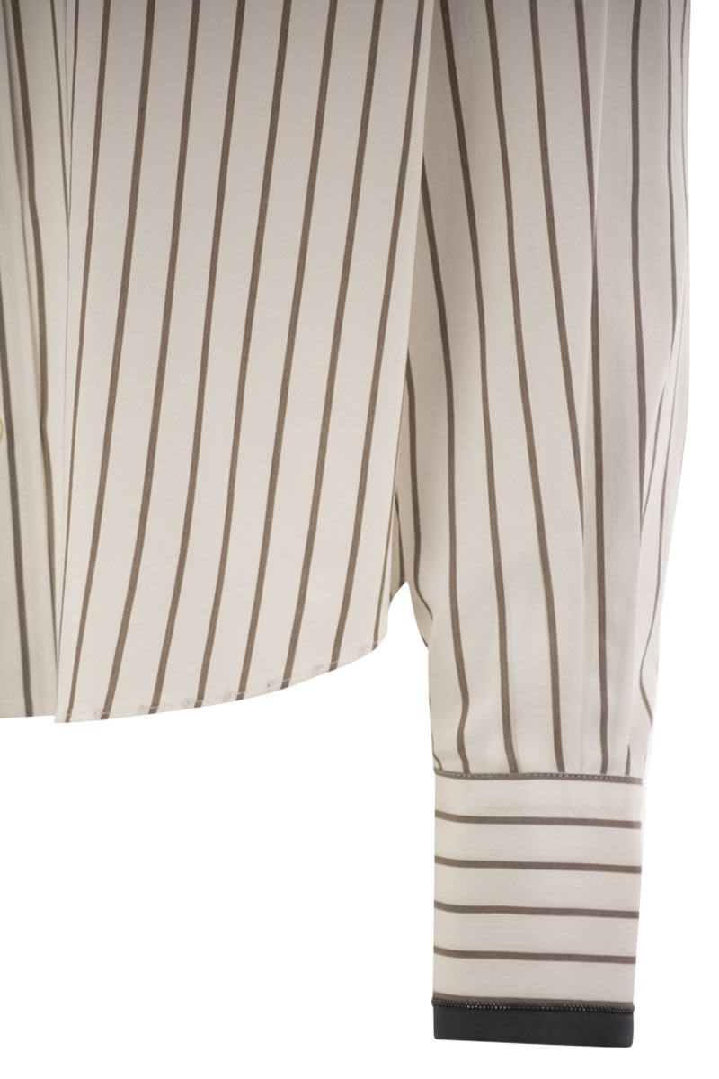BRUNELLO CUCINELLI Striped Cotton Twill Shirt with Shiny Cuffs
