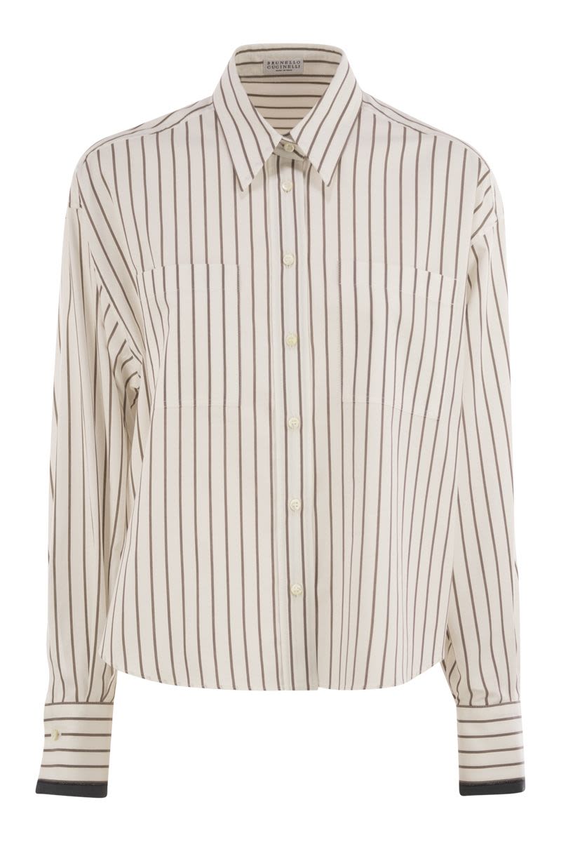 BRUNELLO CUCINELLI Striped Cotton Twill Shirt with Shiny Cuffs