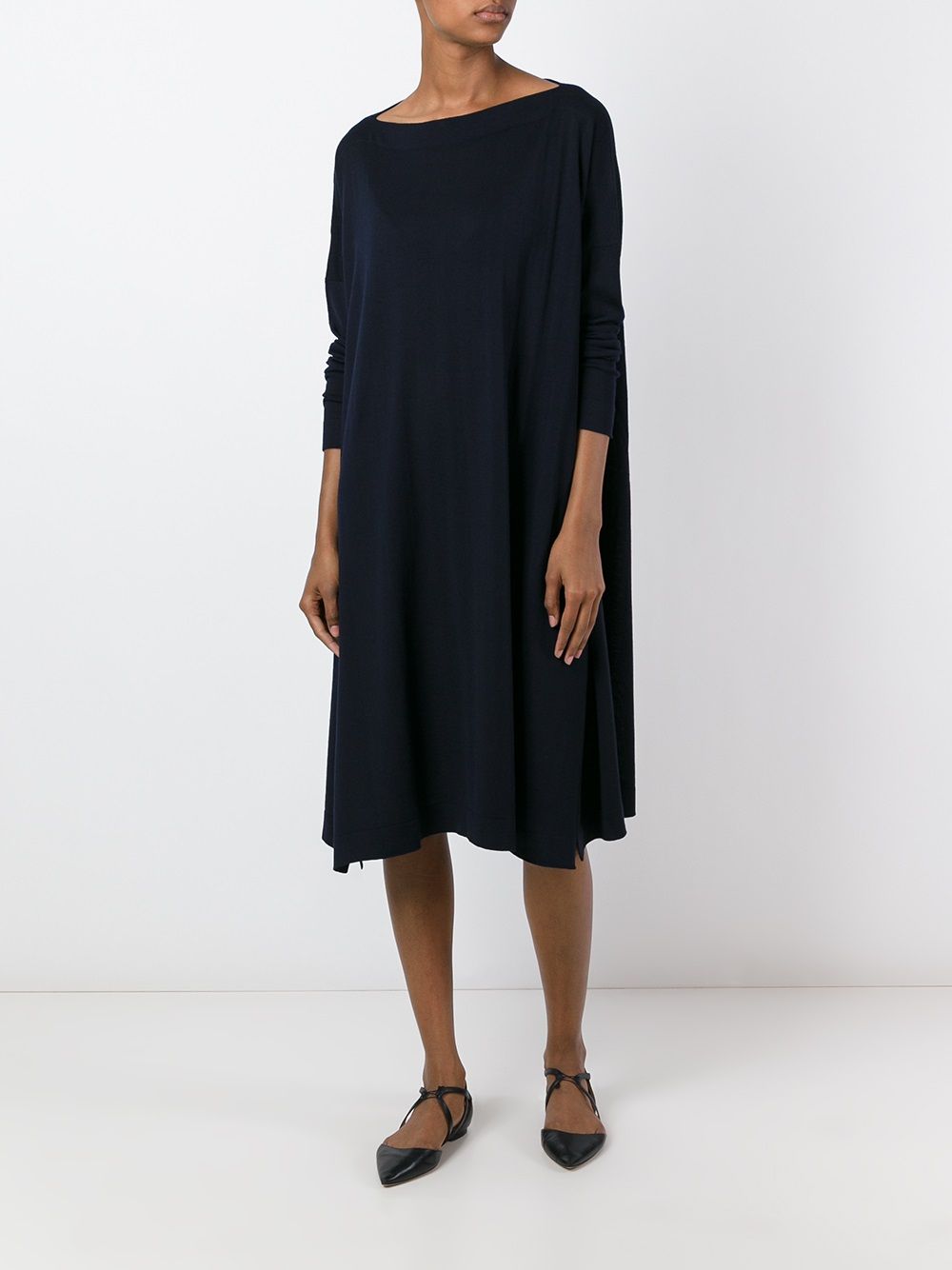 DANIELA GREGIS Wool Mini Boat Neck Ruched Dress