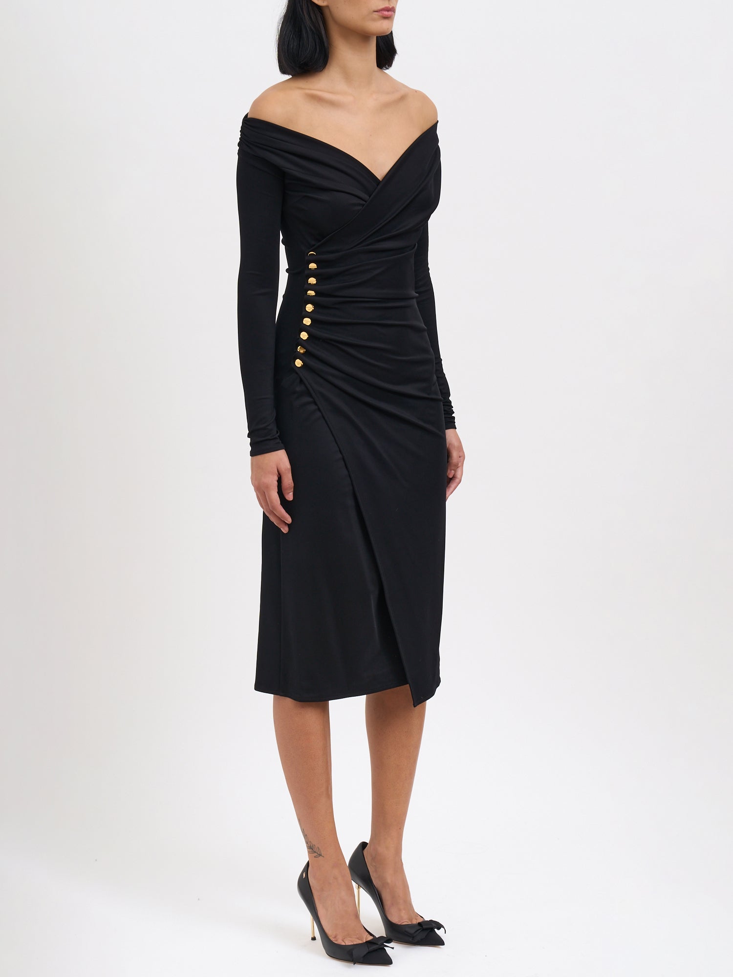 ELISABETTA FRANCHI Elegant Dress with Jewel Buttons - Size 40 IT