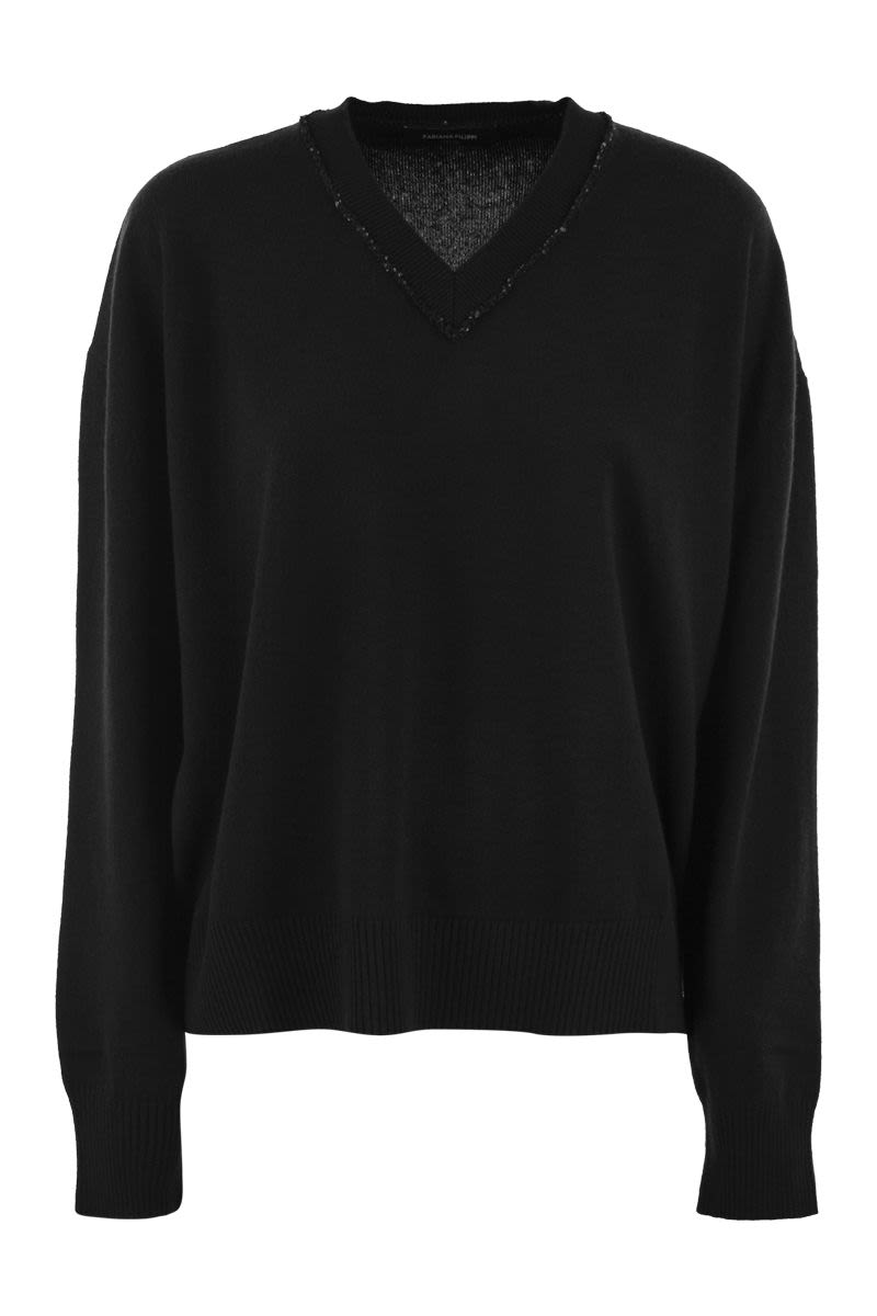 FABIANA FILIPPI V-Neck Sweater with Sequins - Women's Oversized Fit