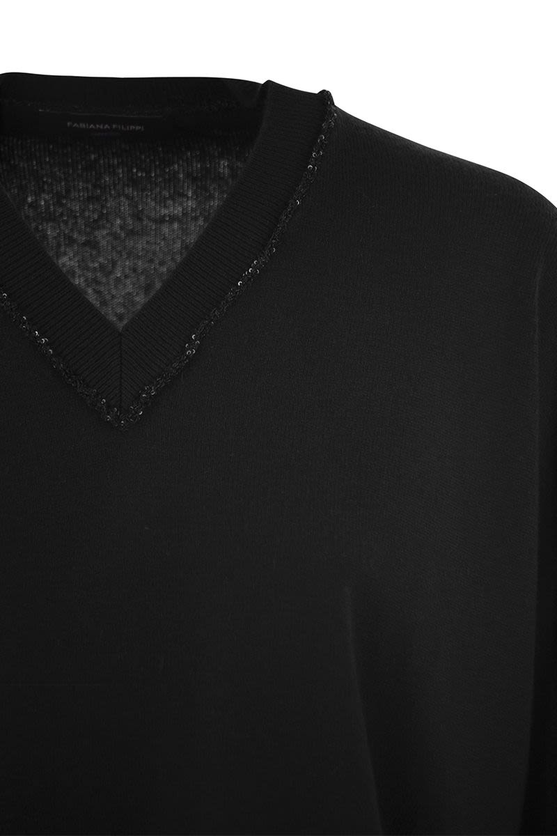 FABIANA FILIPPI V-Neck Sweater with Sequins - Women's Oversized Fit