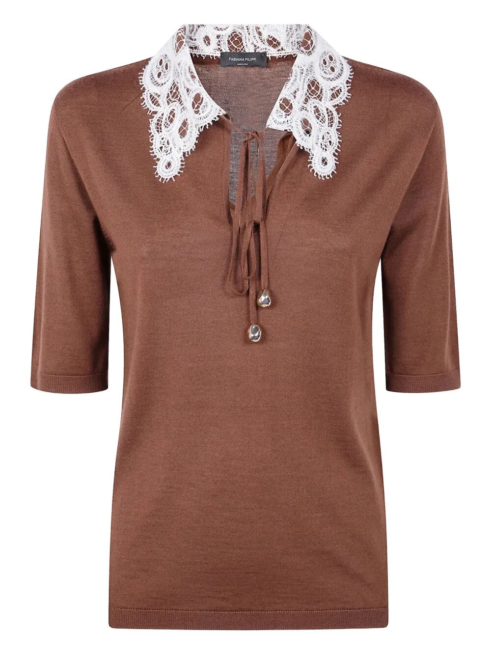 FABIANA FILIPPI Polo with Lace Collar and Pepita Detail