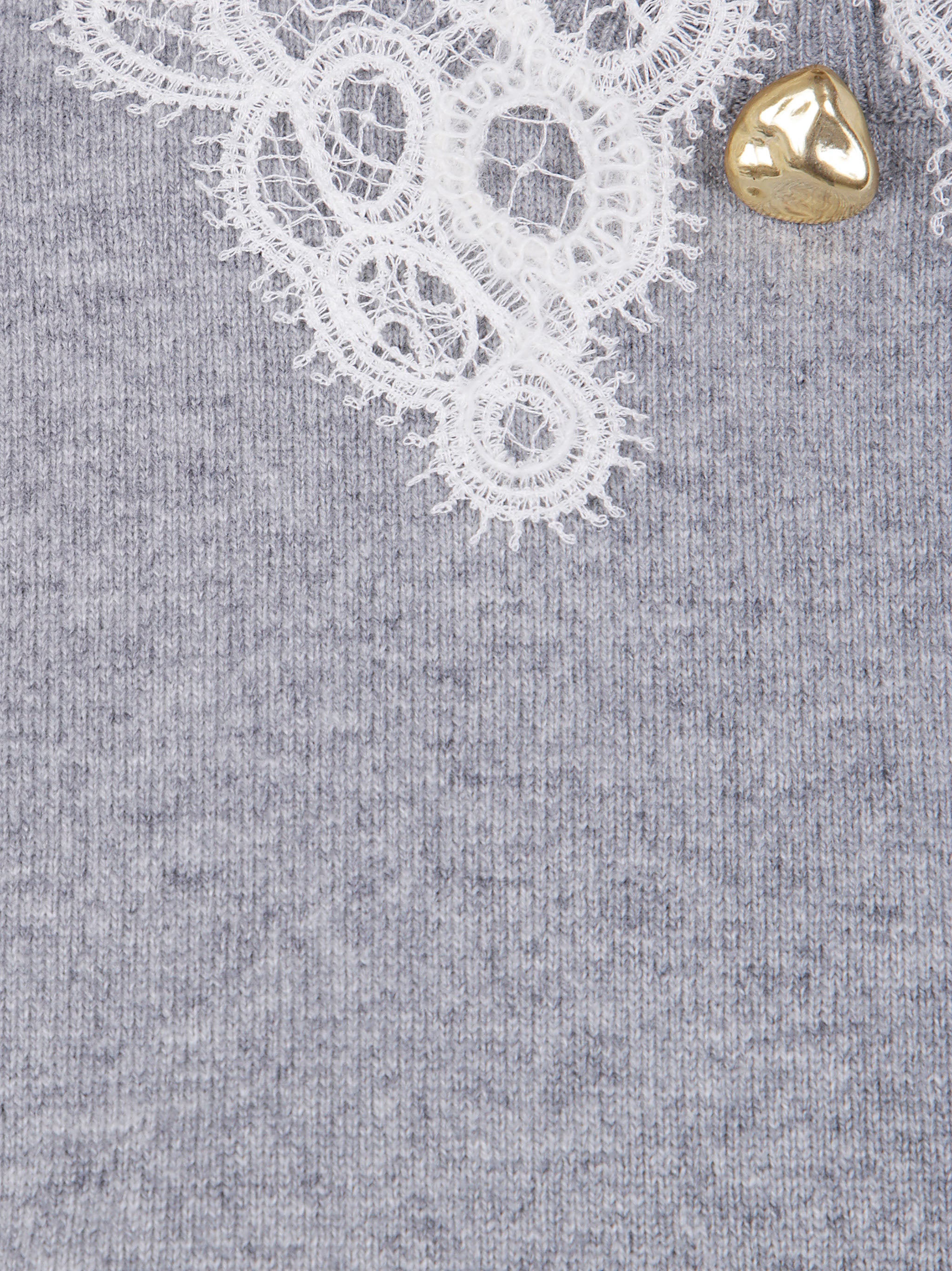 FABIANA FILIPPI Short Sleeve Sweater with Lace Collar and Pepita Detail