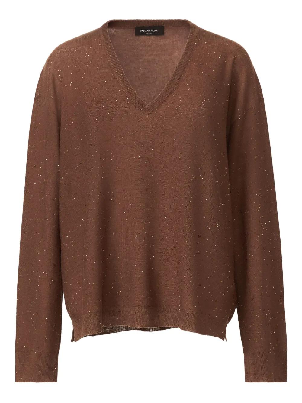 FABIANA FILIPPI Wool V-Neck Sweater with Sequin Embellishments