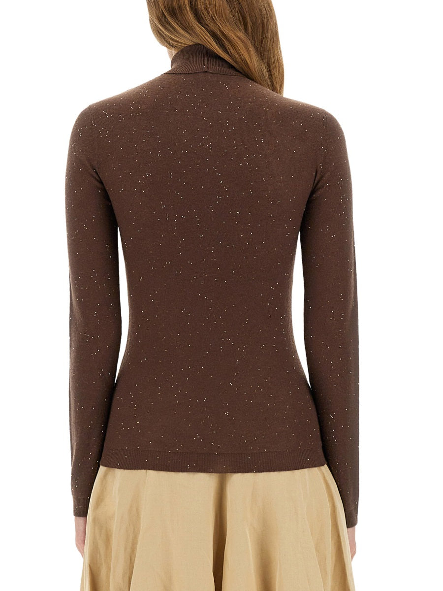 FABIANA FILIPPI Wool Turtleneck Sweater with Sequin Embellishments