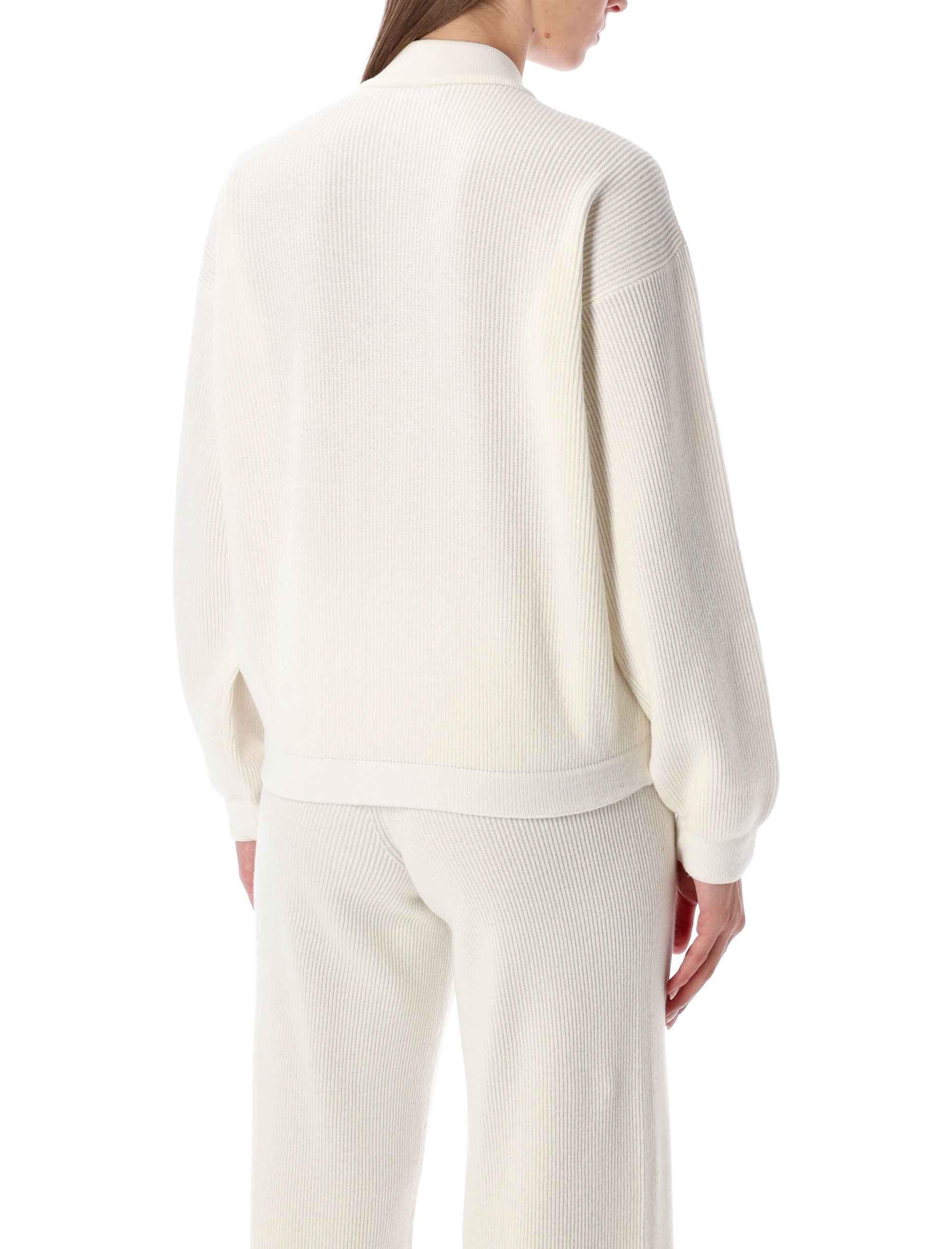 FABIANA FILIPPI Ivory Ribbed Knit Bomber Jacket Size 40