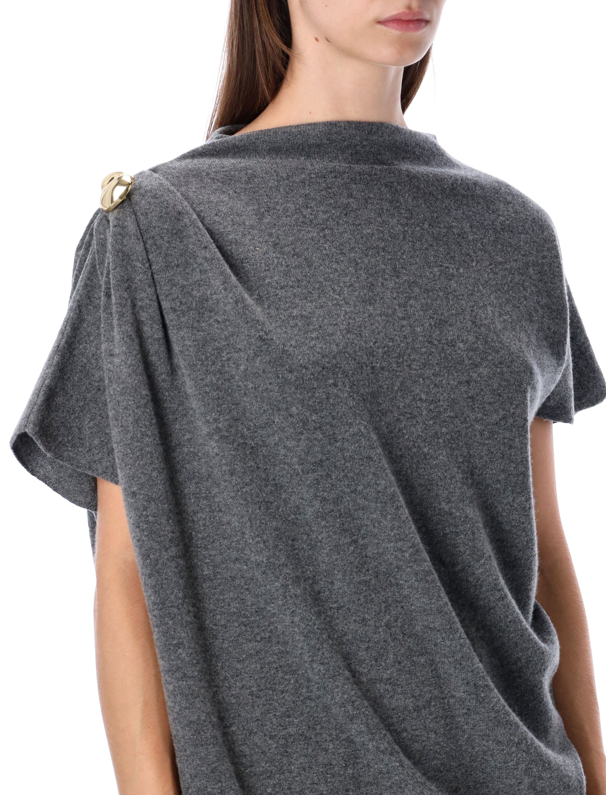 FABIANA FILIPPI Draped Wool Blend Top with Gold Accent Size 40