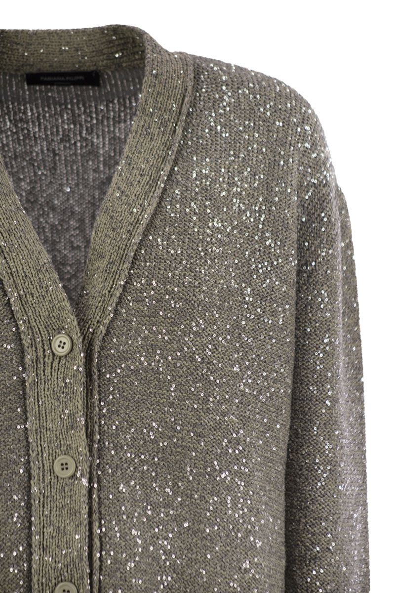 FABIANA FILIPPI V-Neck Cotton Knit Cardigan with Sequins