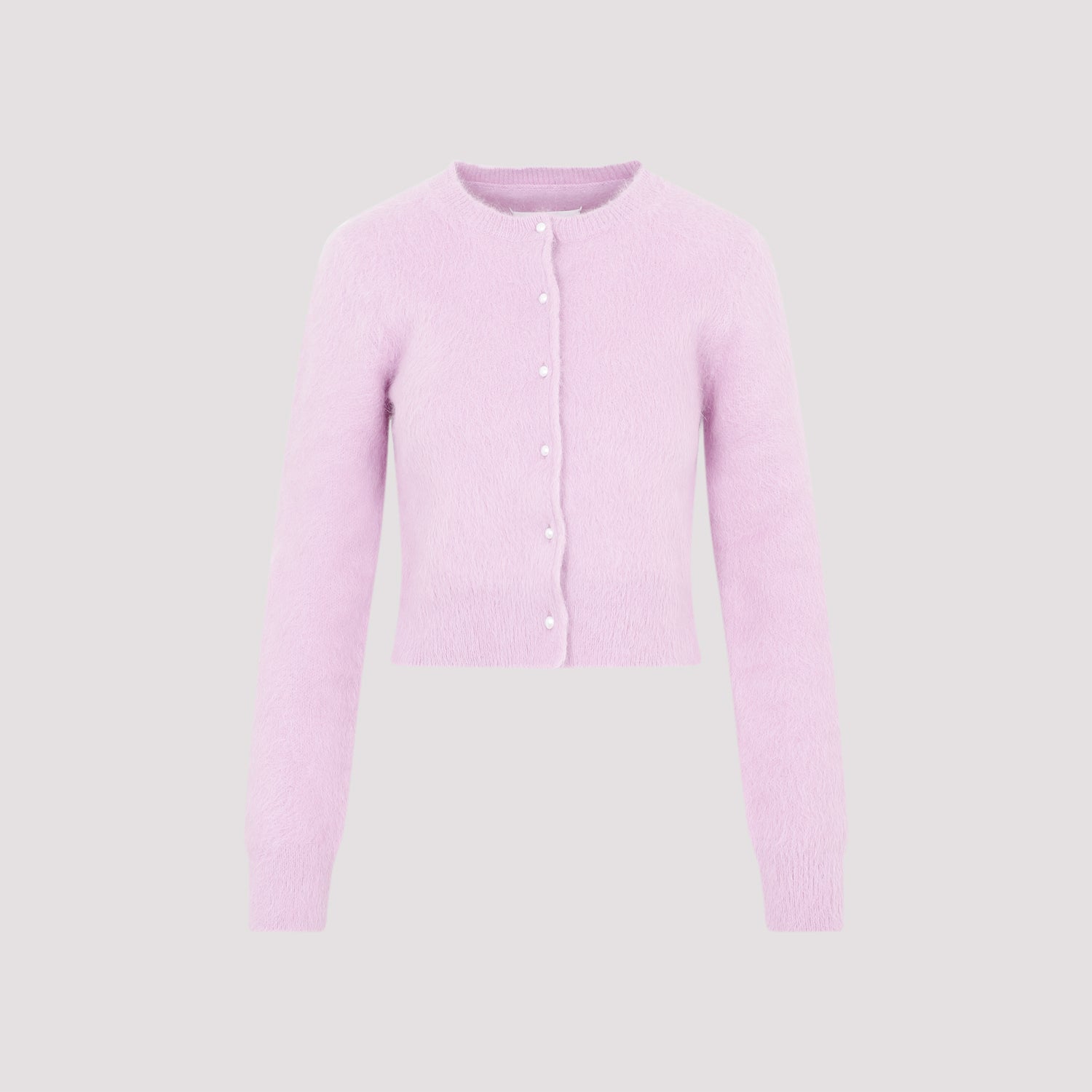 MAISON MARGIELA Luxurious Women's Cardigan with Rounded Collar and Pearl Button Closure