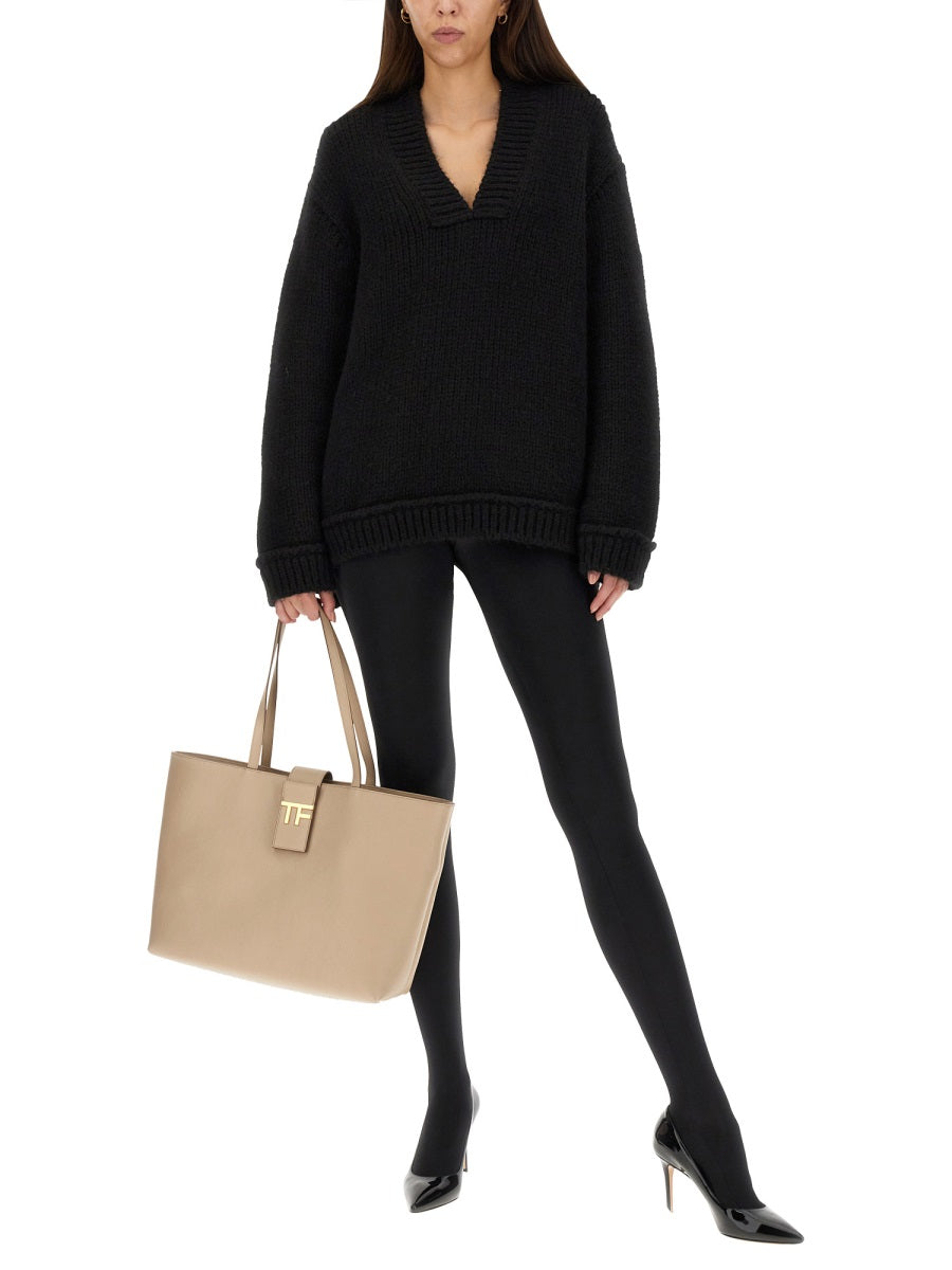 TOM FORD Women's V-Neck Wool Sweater with Ribbed Cuffs