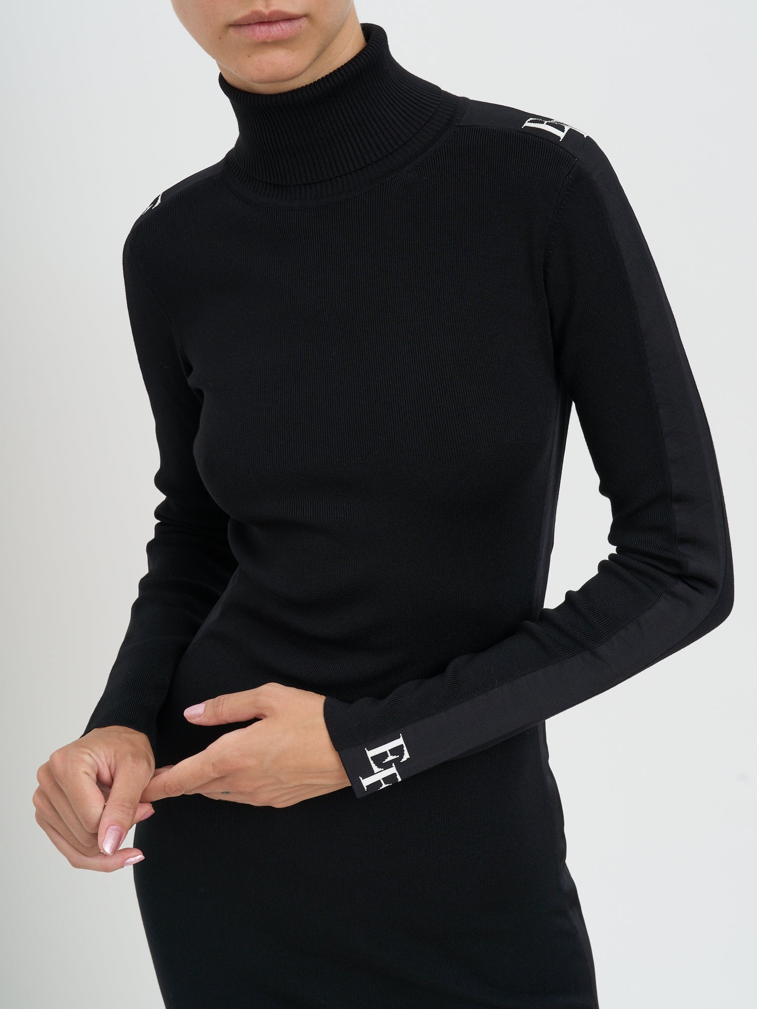 ELISABETTA FRANCHI Shiny Mini Viscose Dress with Contrasting Logo Details - 115 cm