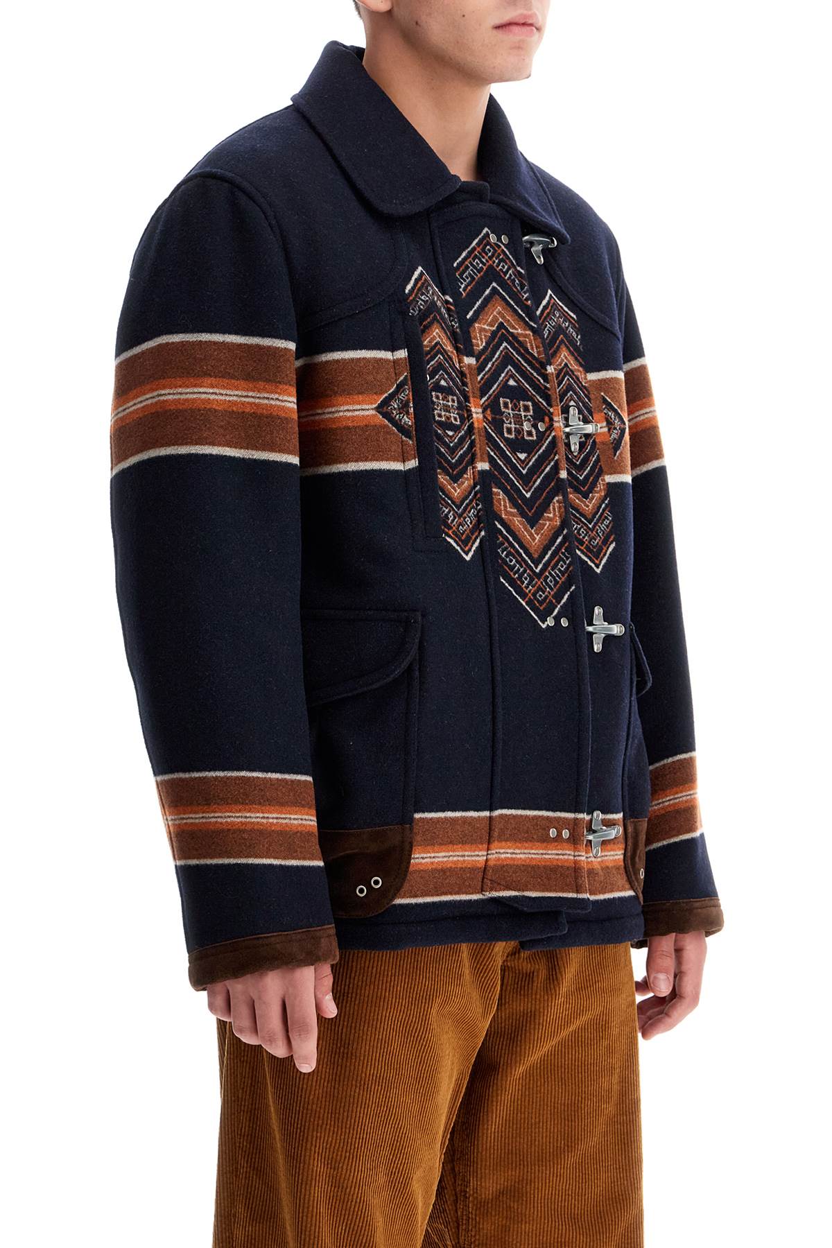 FAY Men's Embroidered Wool Blend Jacket with Navajo Design