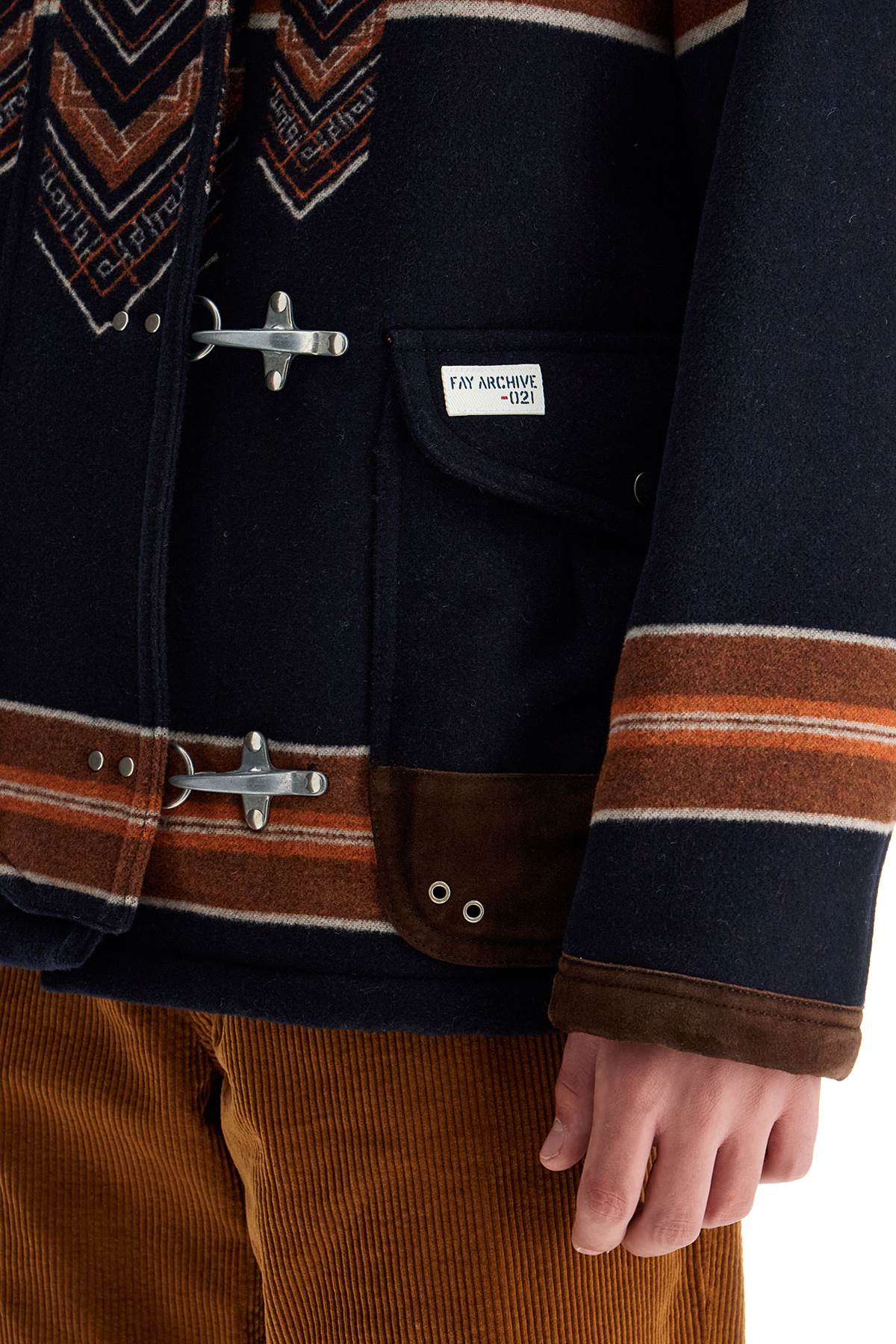 FAY Men's Embroidered Wool Blend Jacket with Navajo Design