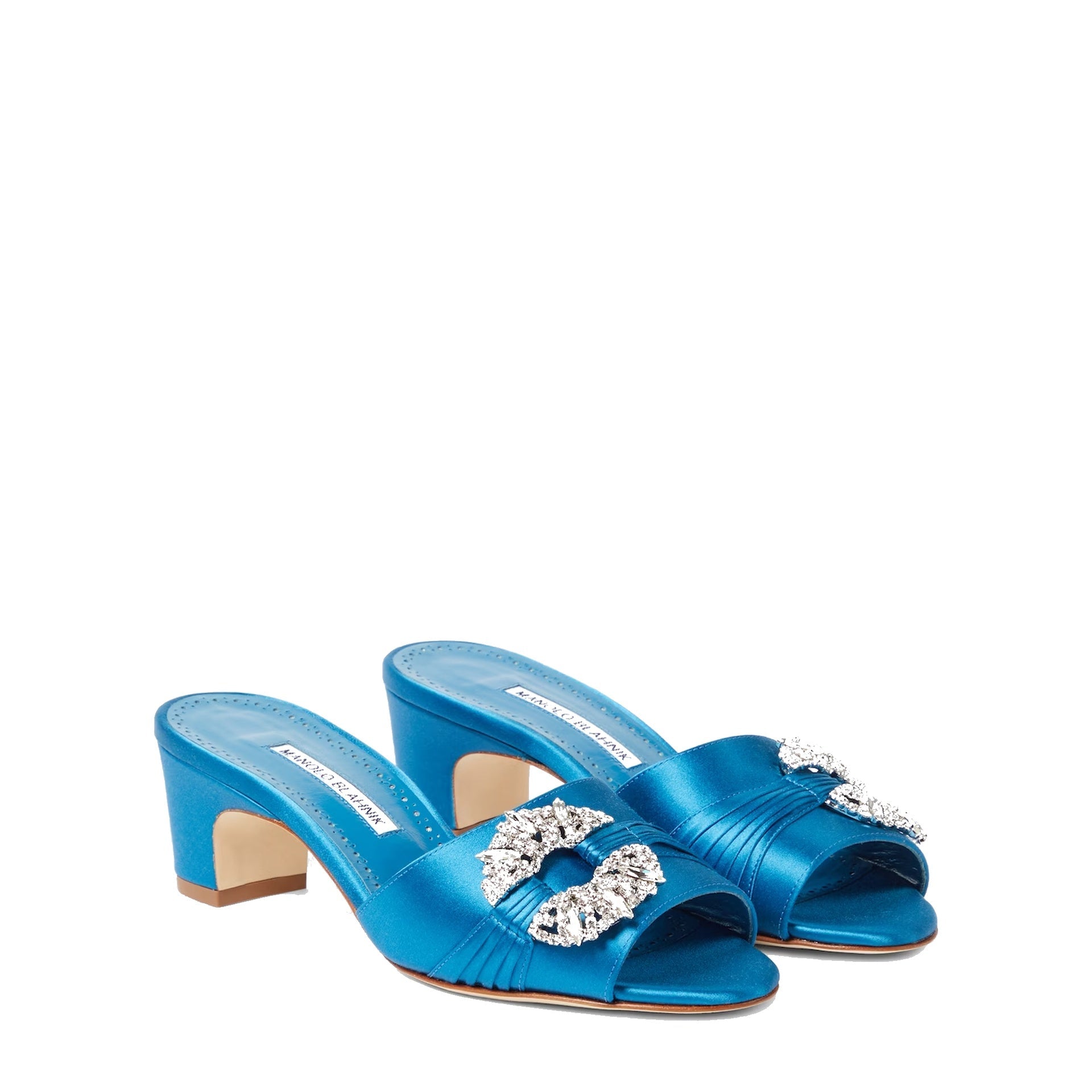 MANOLO BLAHNIK Satin Flat with Crystal Buckle - 5cm Heel