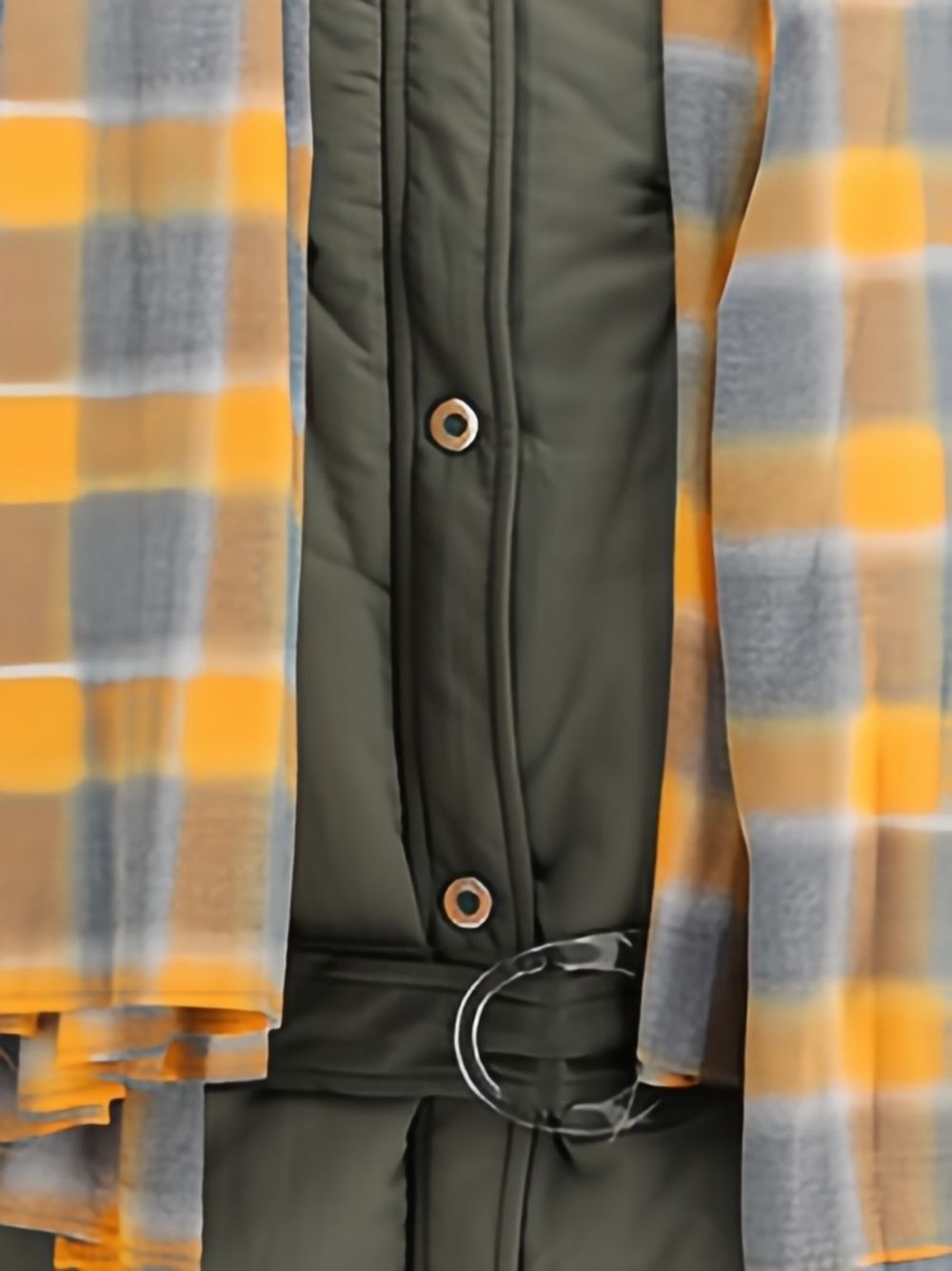 MARBELL Quilted Down Jacket with Removable Checkered Scarf for Women