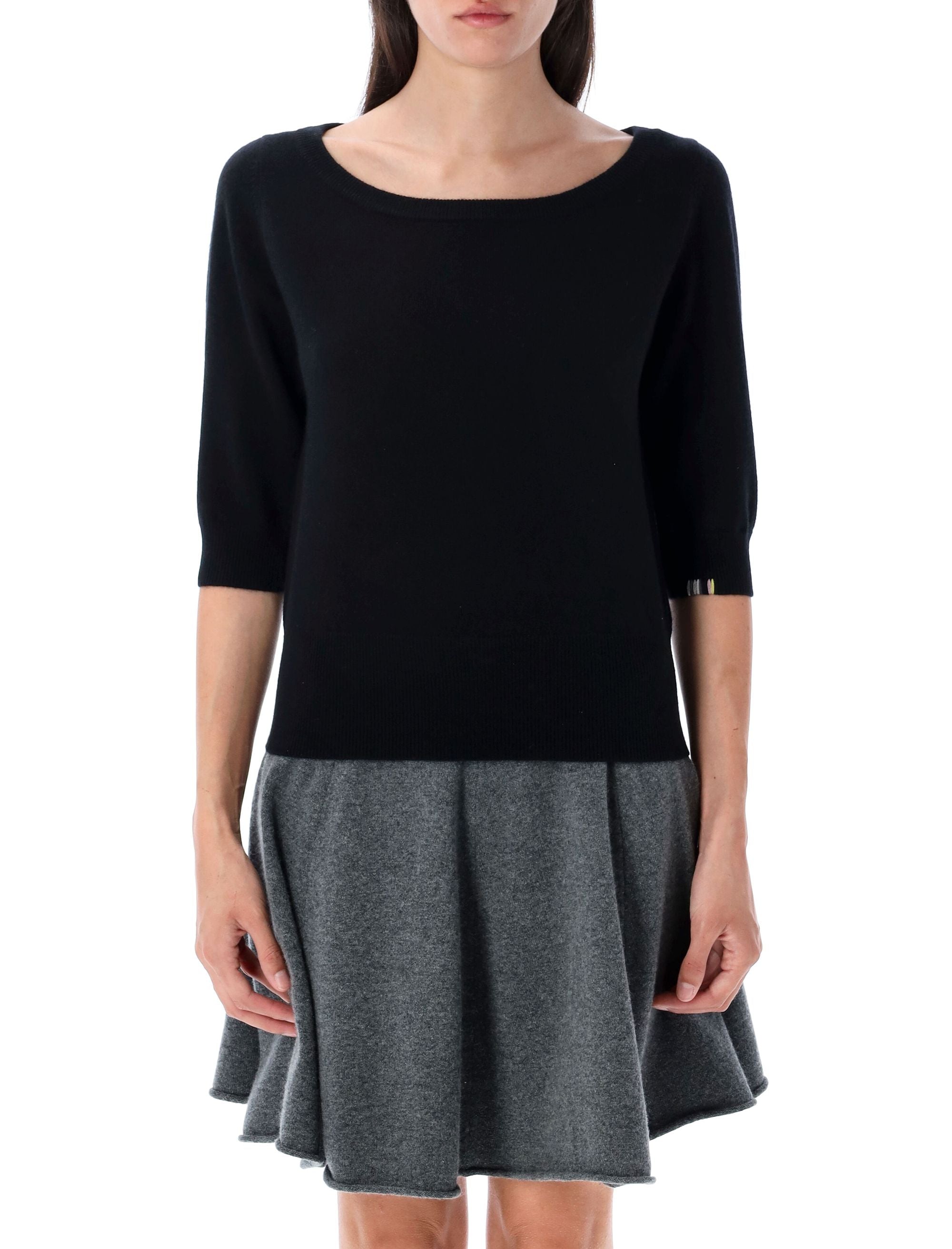 EXTREME CASHMERE Cropped Lightweight Cashmere Sweater with Boat Neck