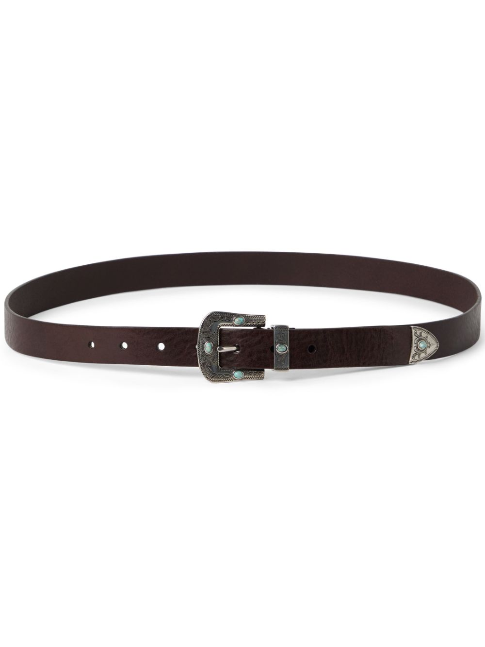BRUNELLO CUCINELLI Men's Leather Belt with Turquoise Stone Detail