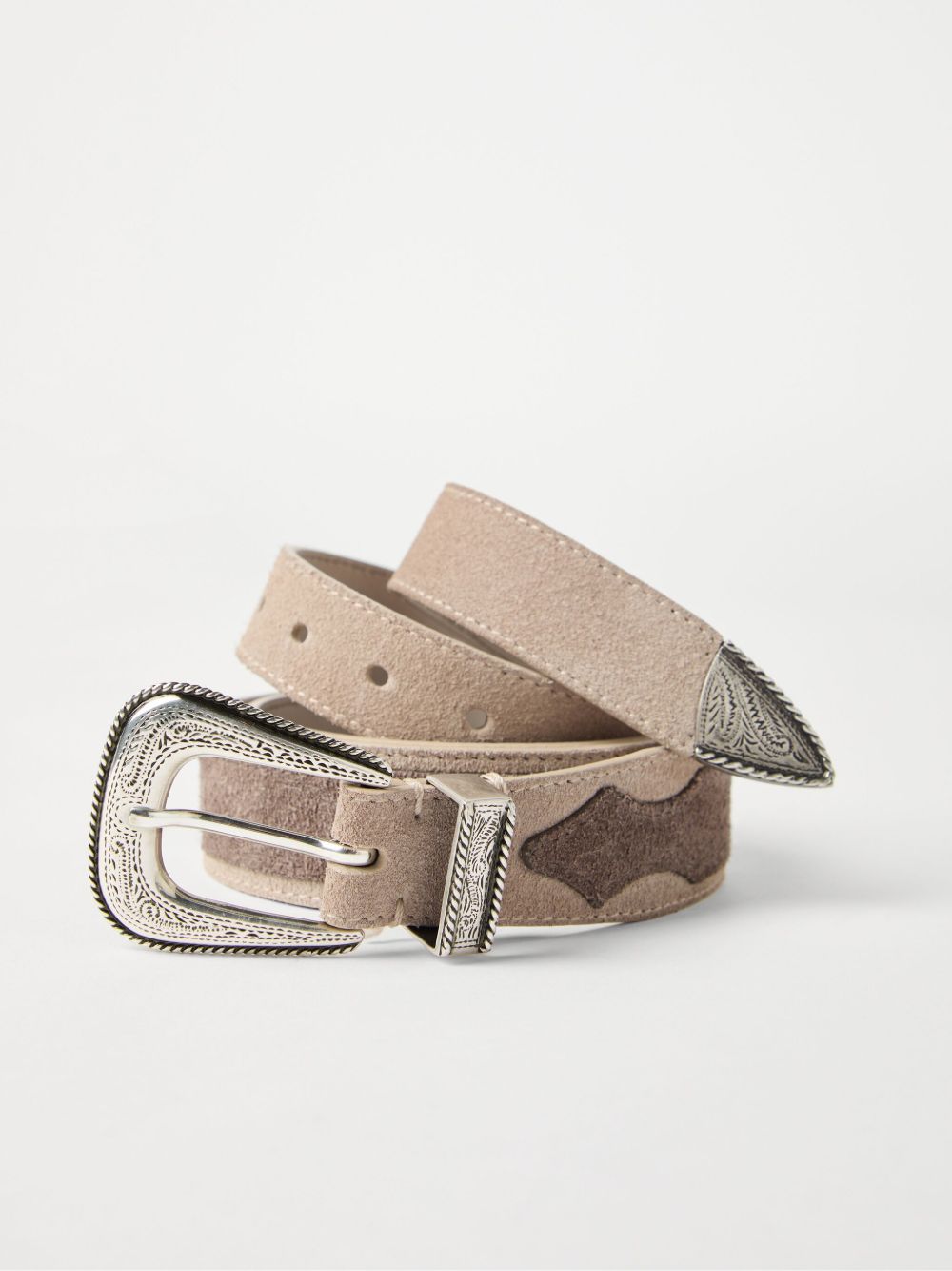 BRUNELLO CUCINELLI Bicolor Leather Belt with Western-Style Detailing