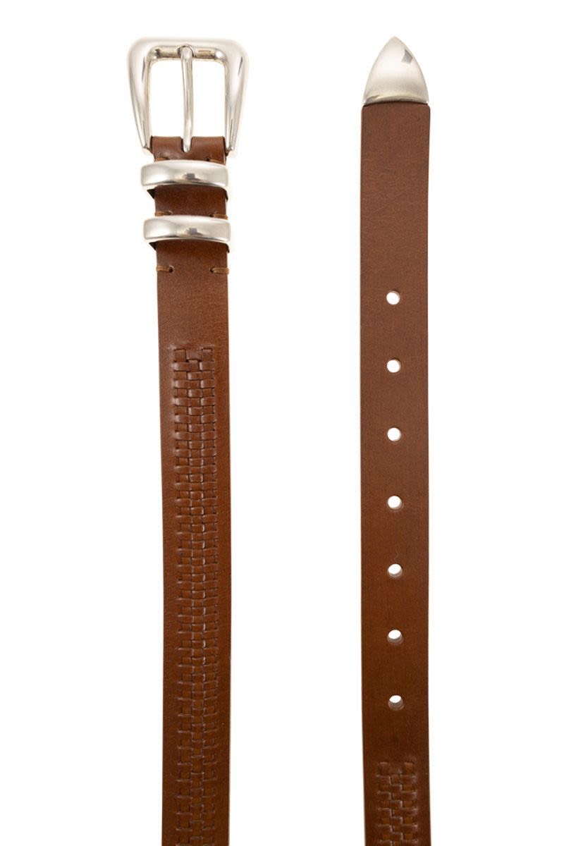 BRUNELLO CUCINELLI Calfskin Belt with Woven Decoration - 2.5 cm Height