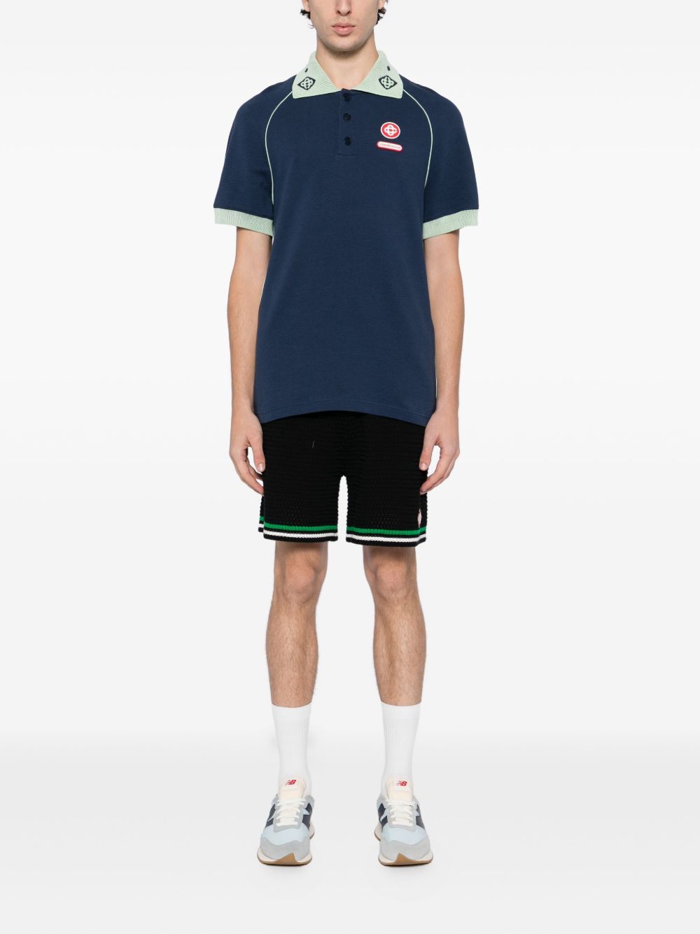 CASABLANCA Raglan Polo Shirt with Chenille Collar - Men's Size M