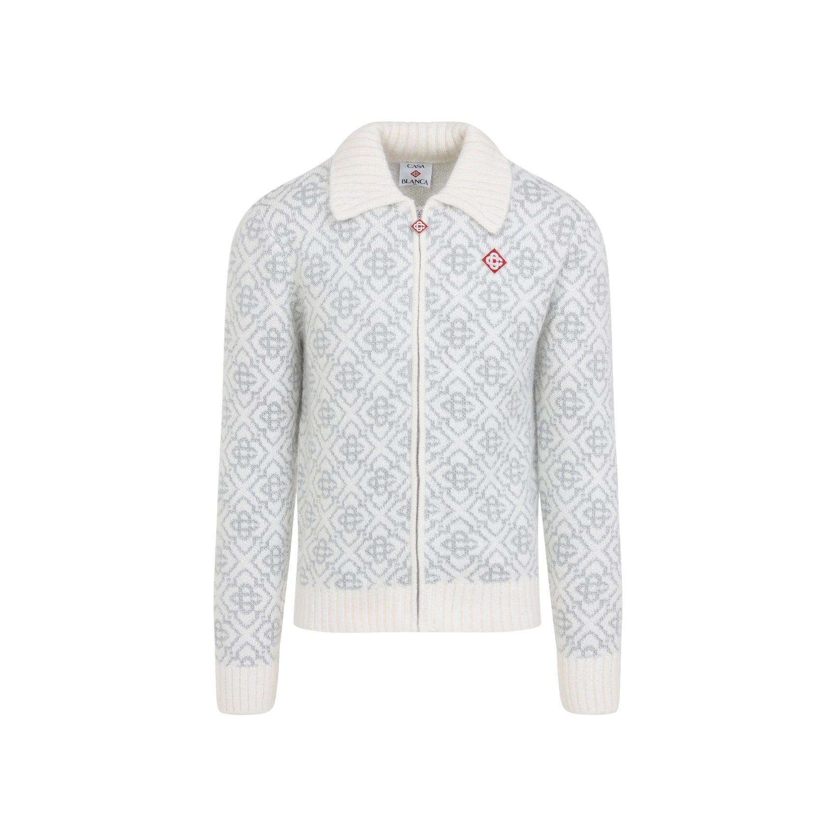 CASABLANCA Silver Monogram Zip Up Sweatshirt for Men
