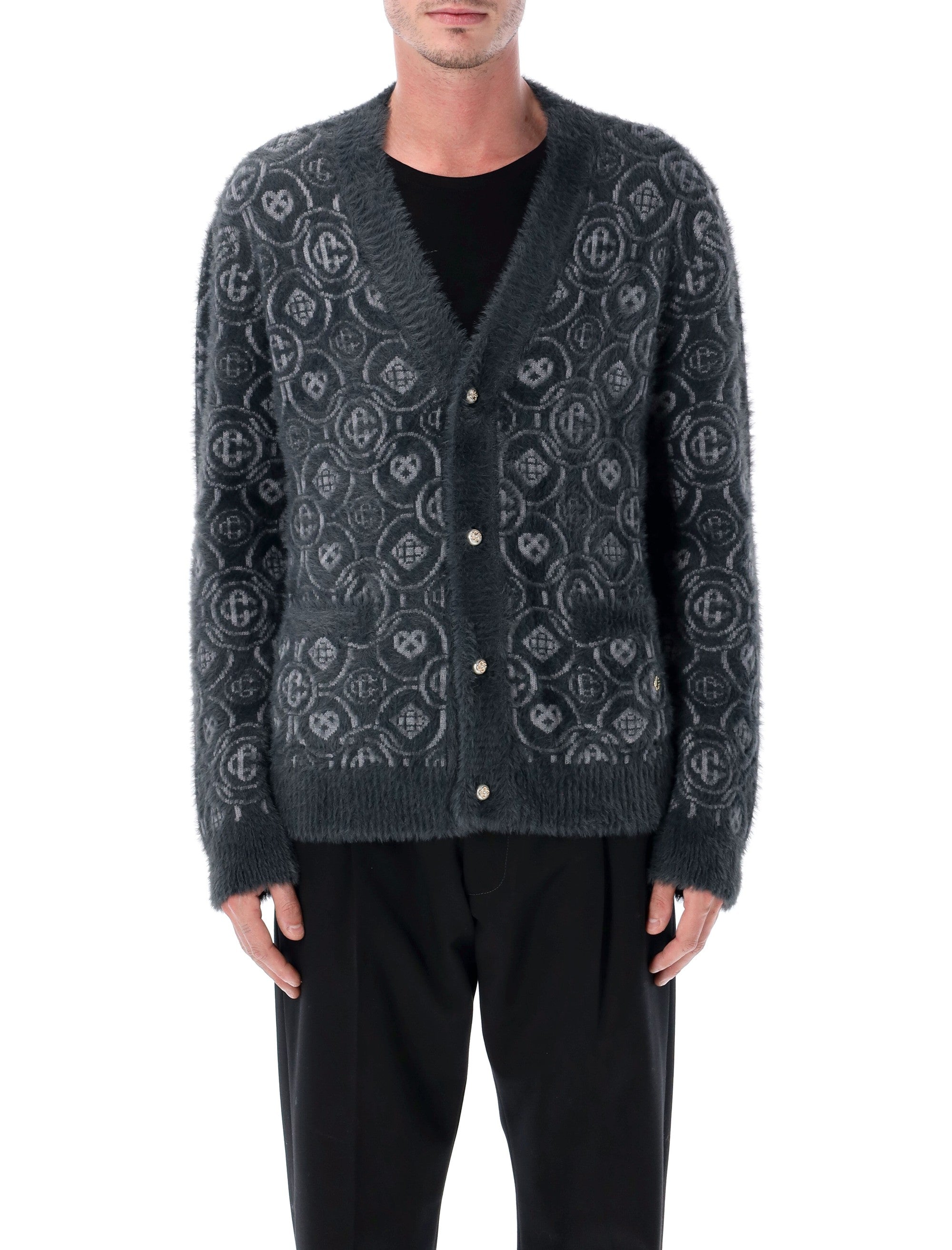 CASABLANCA Fluffy Monogram Cardigan with Honeydew Logo - Size L