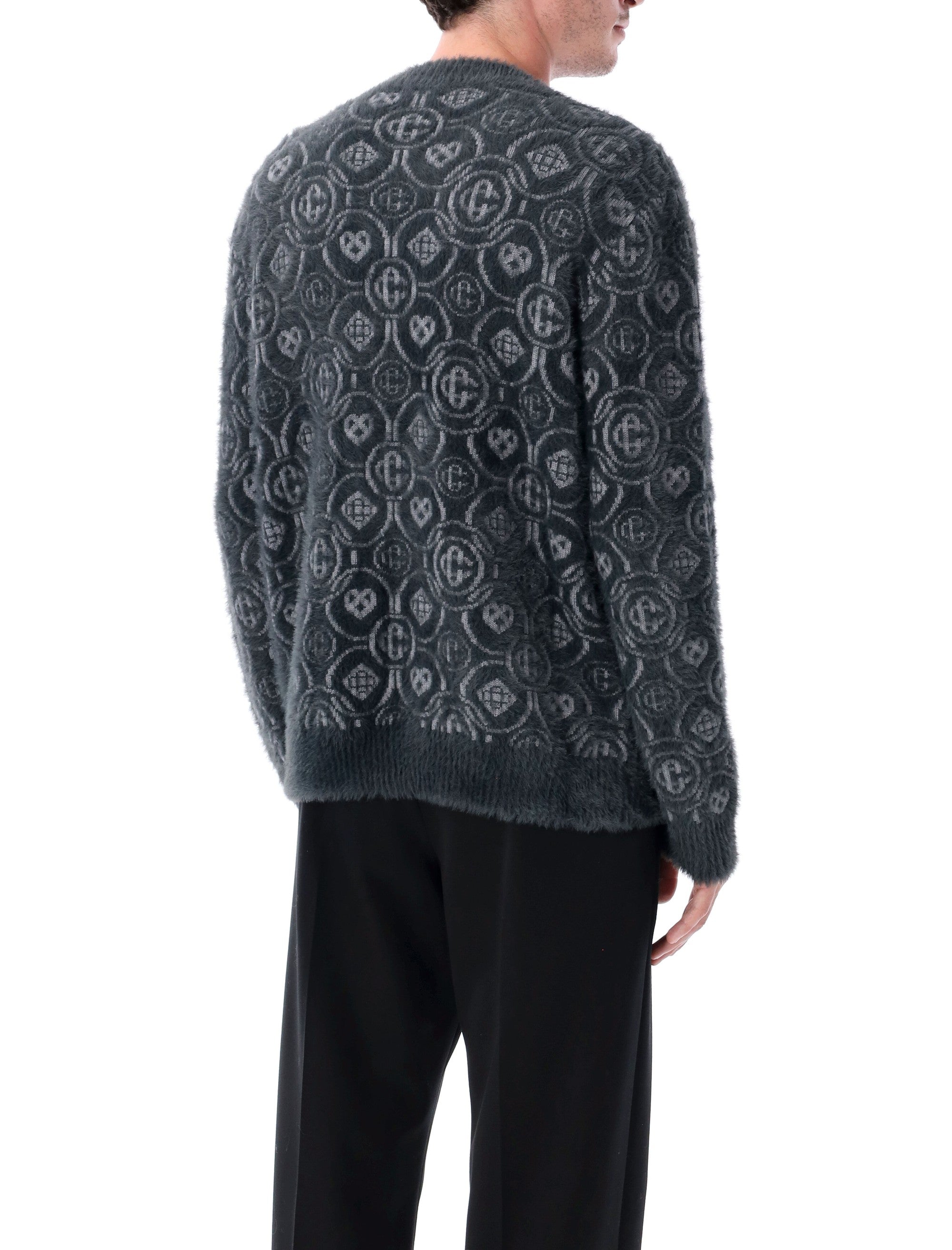 CASABLANCA Fluffy Monogram Cardigan with Honeydew Logo - Size L