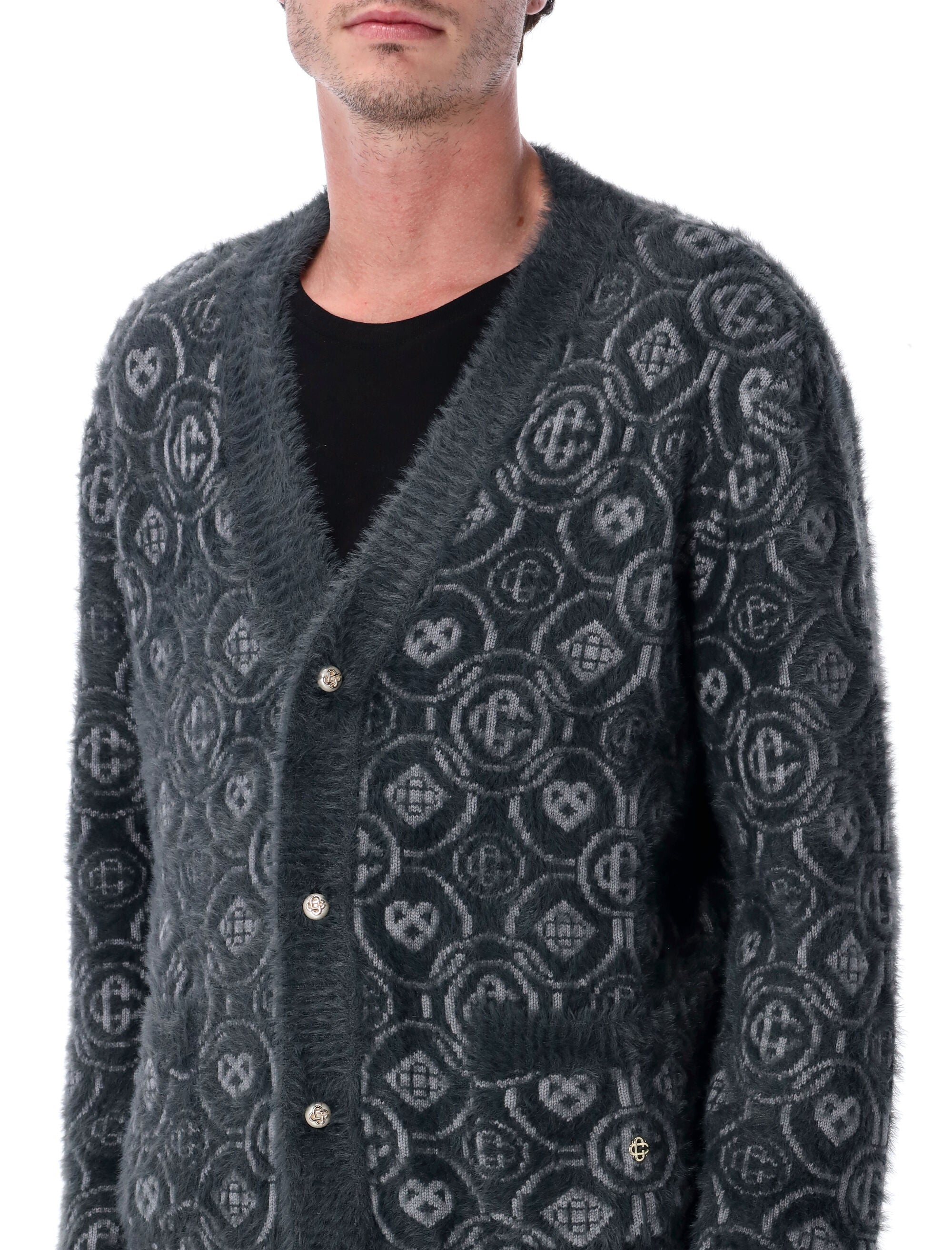 CASABLANCA Fluffy Monogram Cardigan with Honeydew Logo - Size L