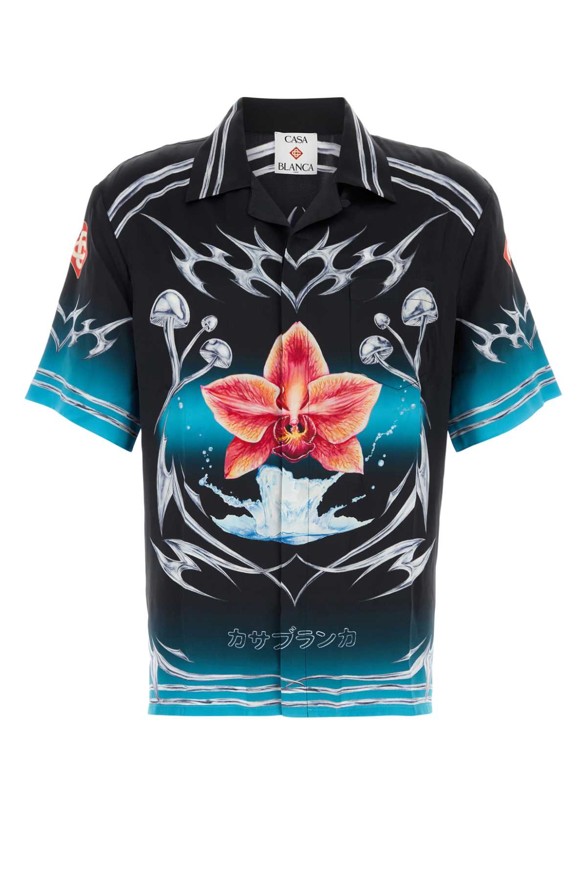 CASABLANCA Printed Satin Short Sleeve Cuban Collar Shirt