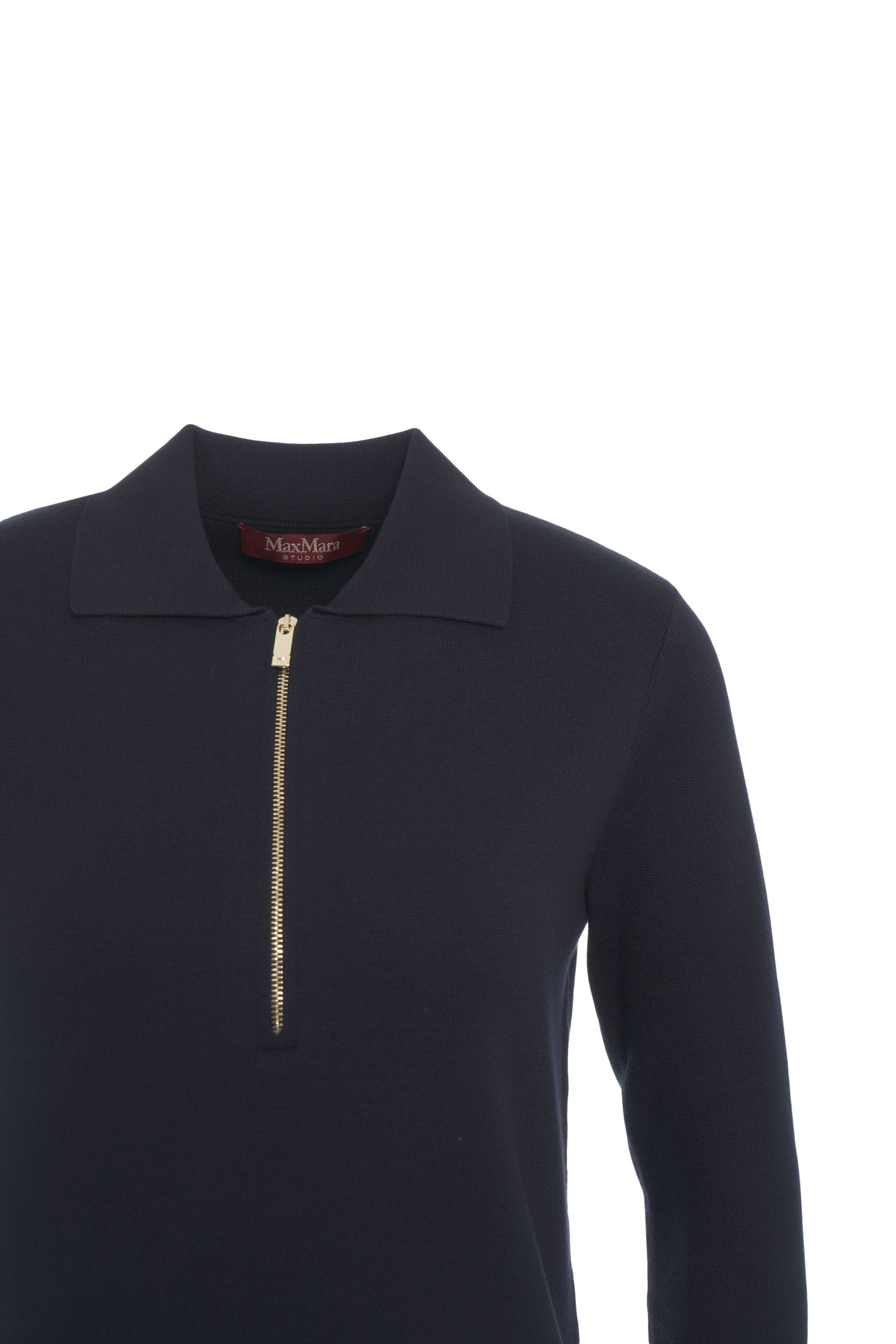 MAX MARA Elegant Midi Dress with Classic Collar and Half Zipper