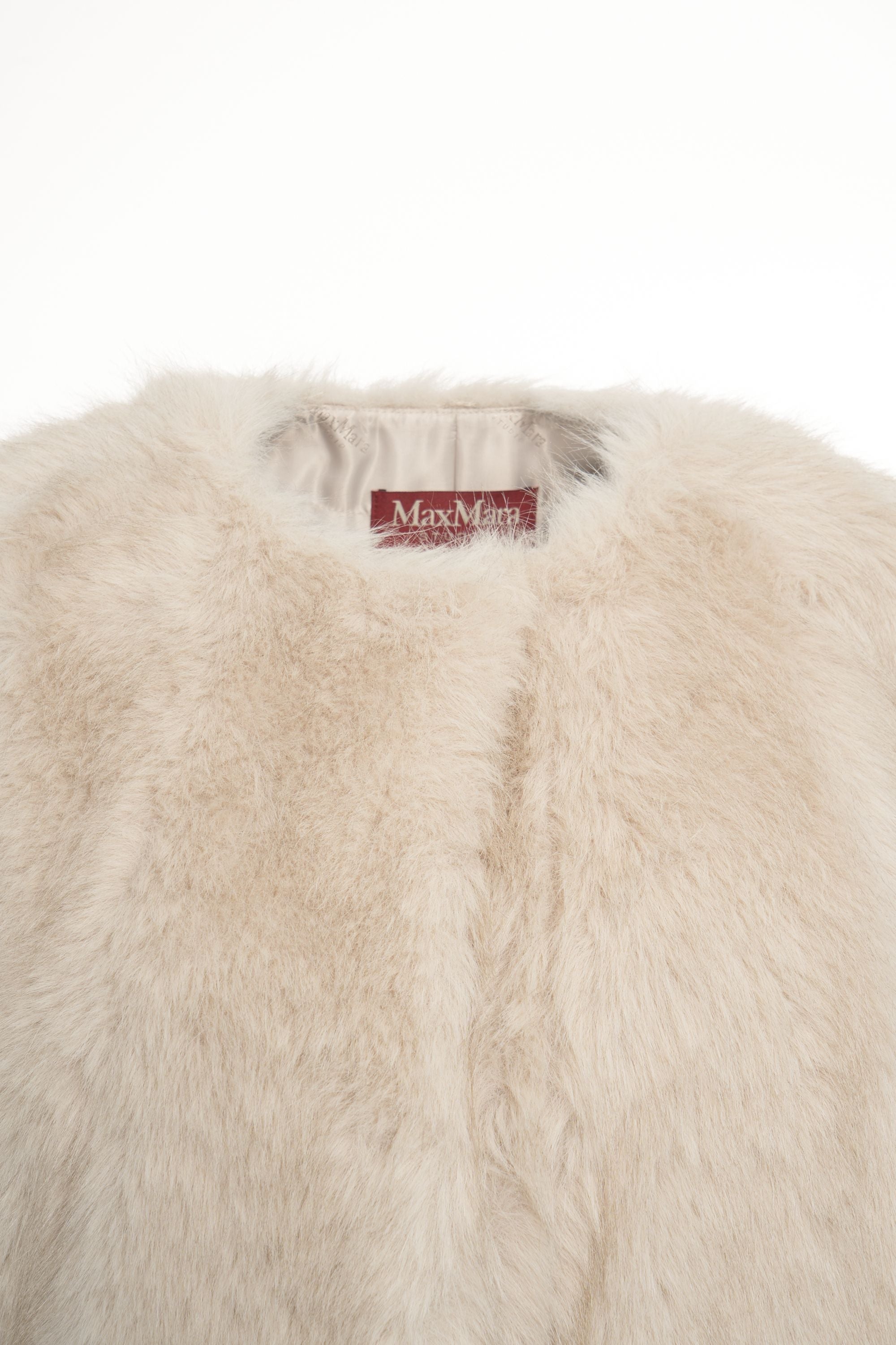MAX MARA Oversized Faux Fur Jacket with Round Neckline