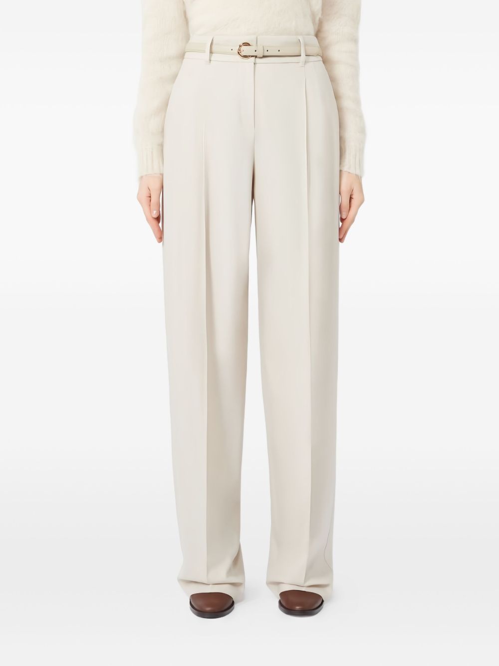 MAX MARA Chic Wool Twill Trousers with Waist Belt - Size 42 IT