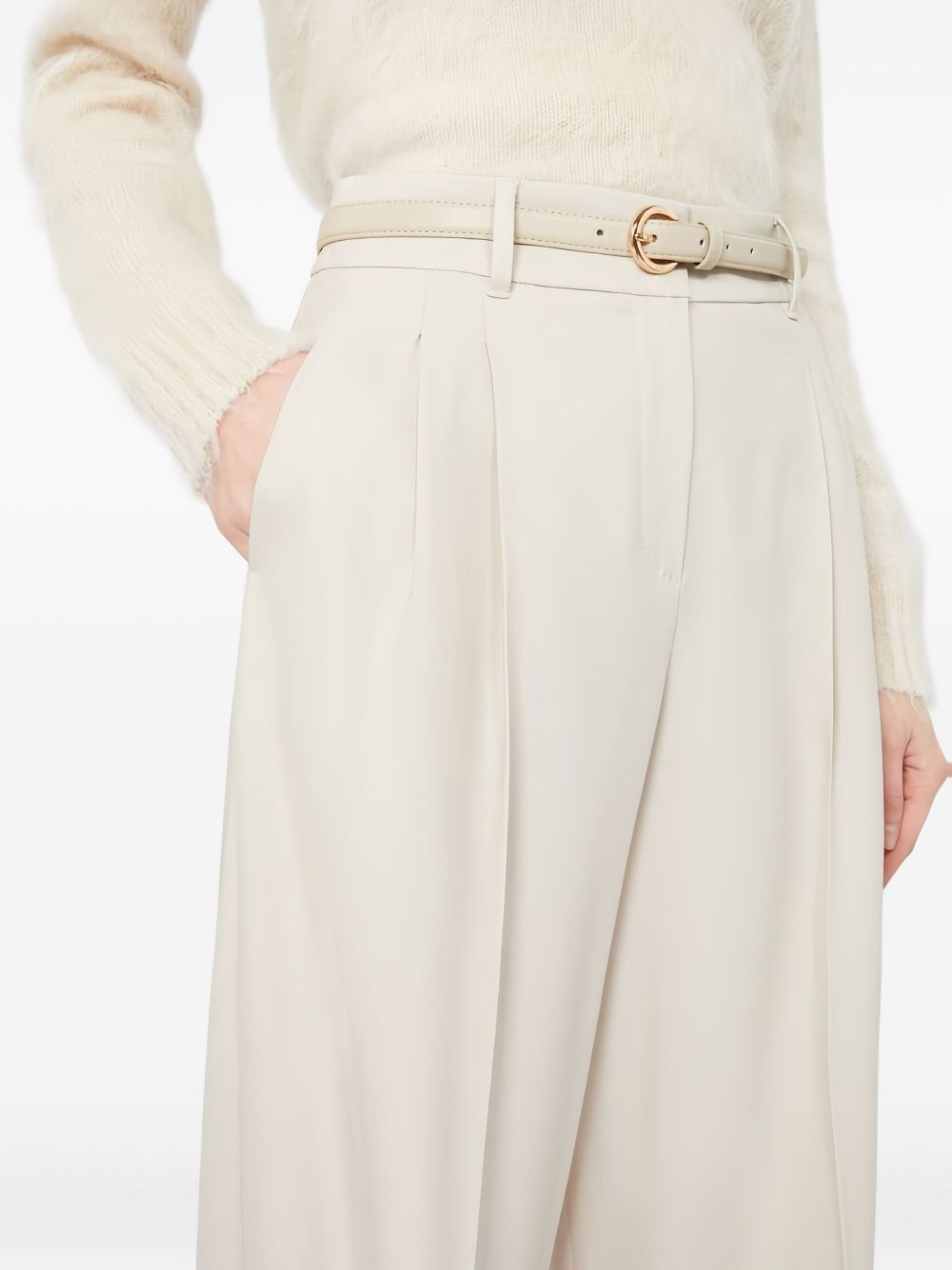 MAX MARA Chic Wool Twill Trousers with Waist Belt - Size 42 IT