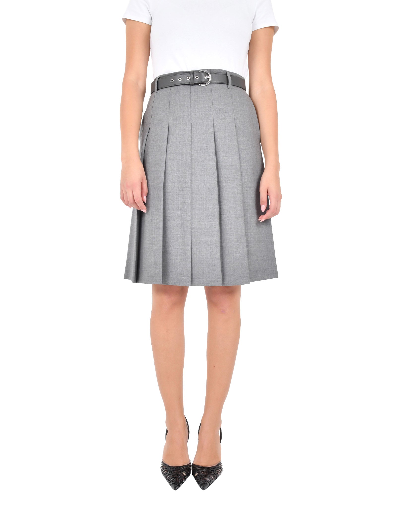 MAX MARA Elegant Midi Skirt with Pleats and Removable Belt
