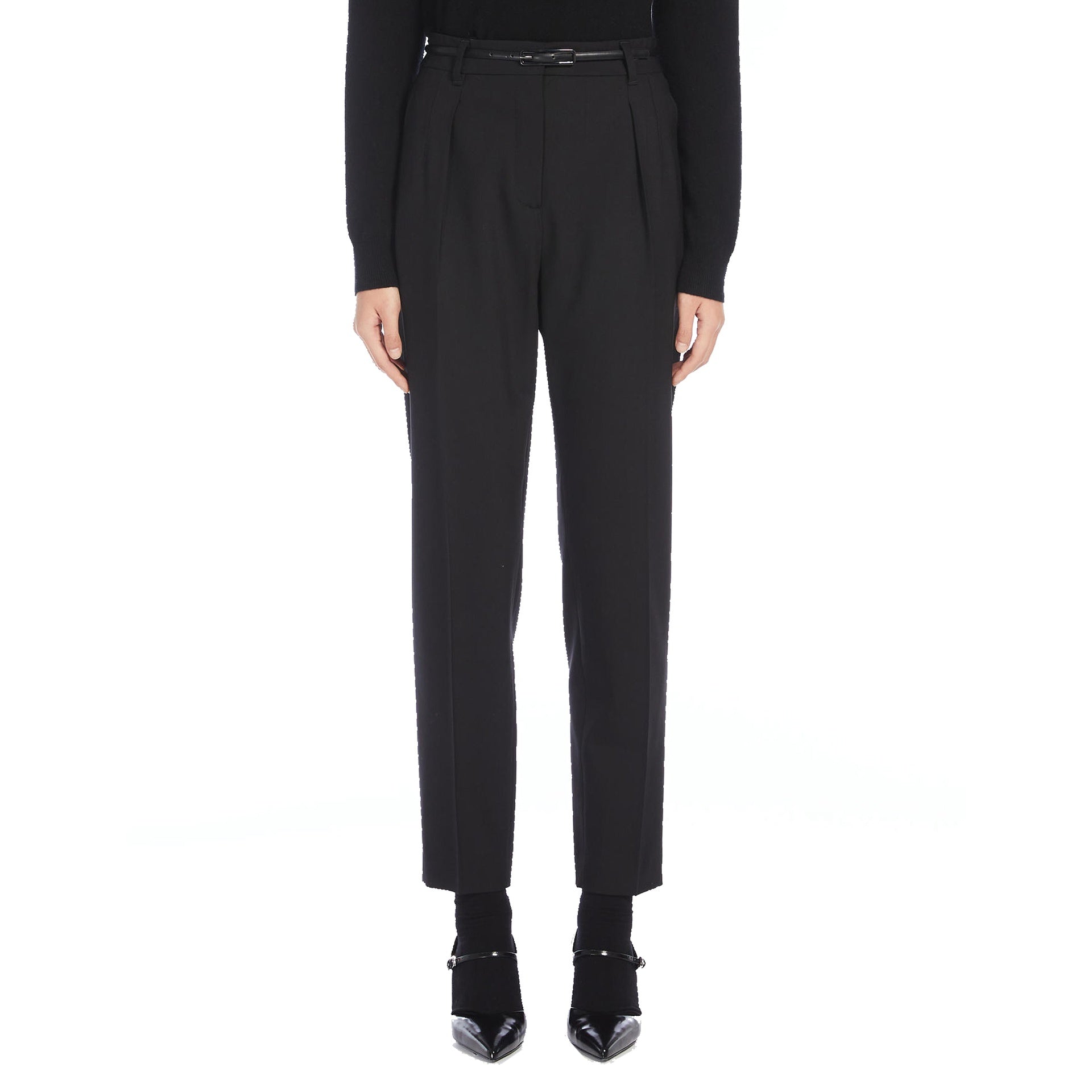 MAX MARA STUDIO Classic Tailored Pants with Belt - Women’s Fashion