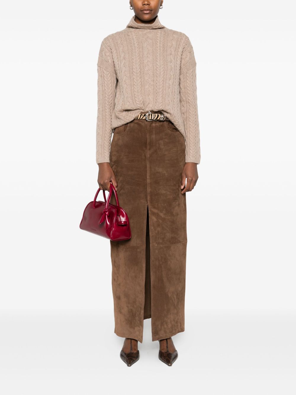 MAX MARA Ribbed Turtleneck Sweater with Cable Knit - Women's Size