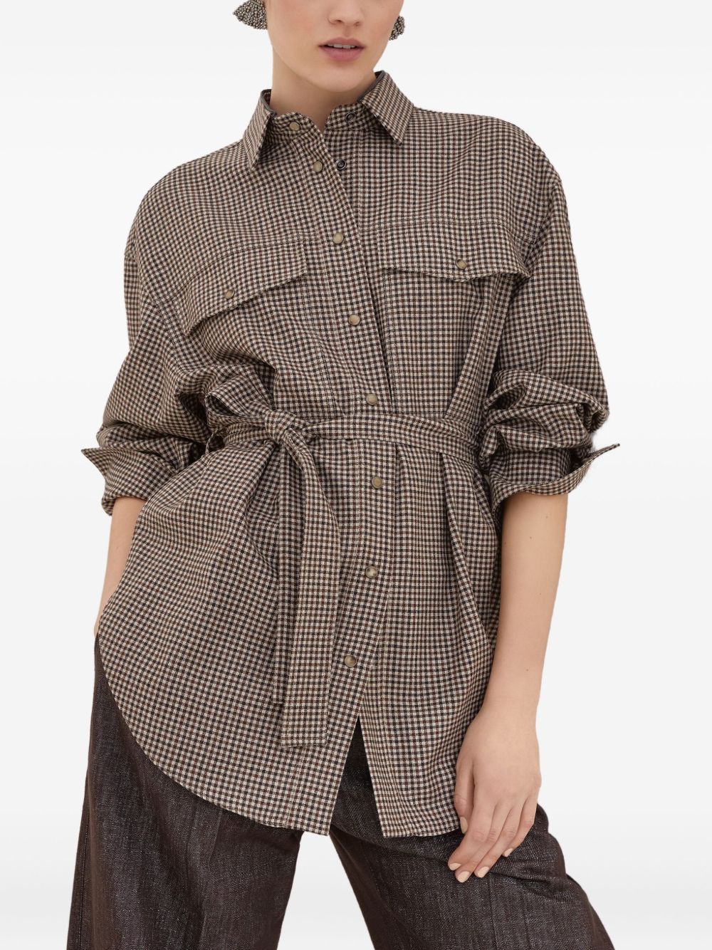 BRUNELLO CUCINELLI Checkered Design Wool Shirt with Flap Pockets - FW25